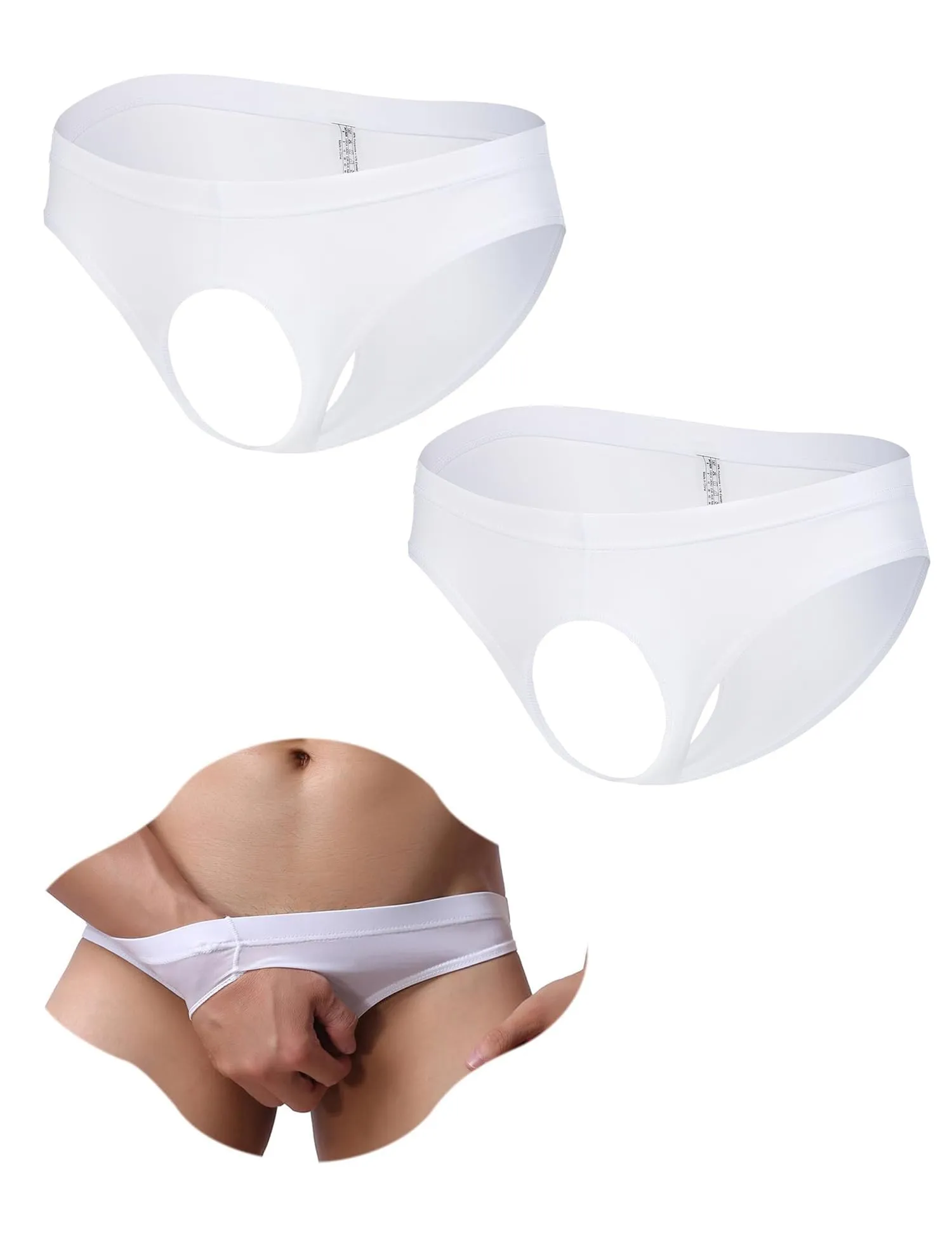 ohyeahlady Perizoma Uomo con Buco Davanti Seta di Ghiaccio 2Bianco,XL - immagine 1