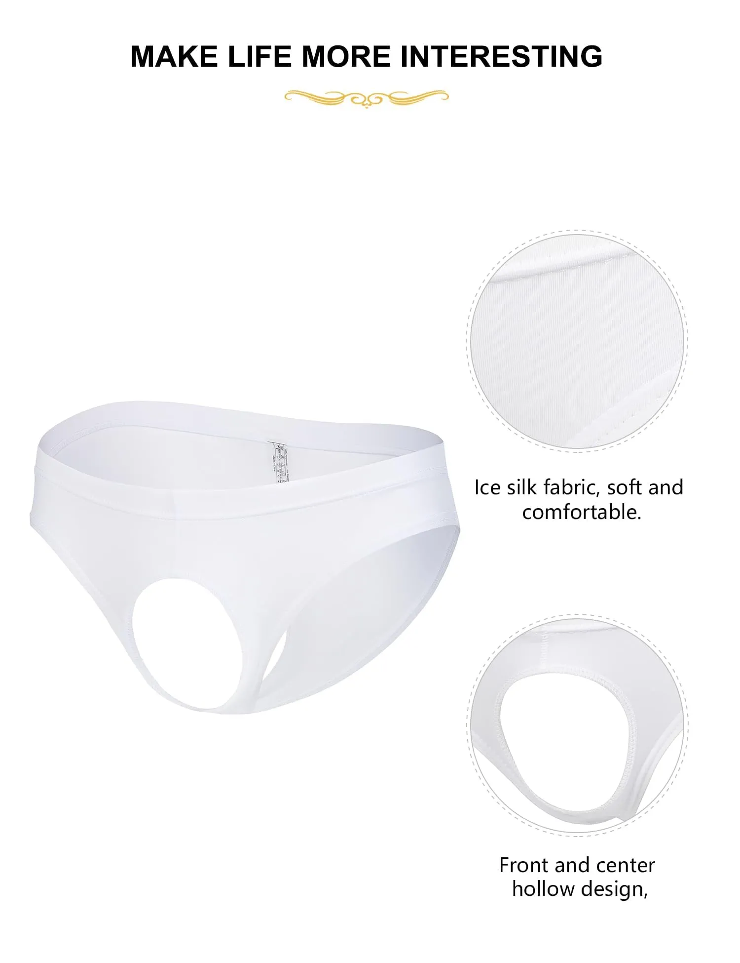 ohyeahlady Perizoma Uomo con Buco Davanti Seta di Ghiaccio 2Bianco,XL - immagine 4