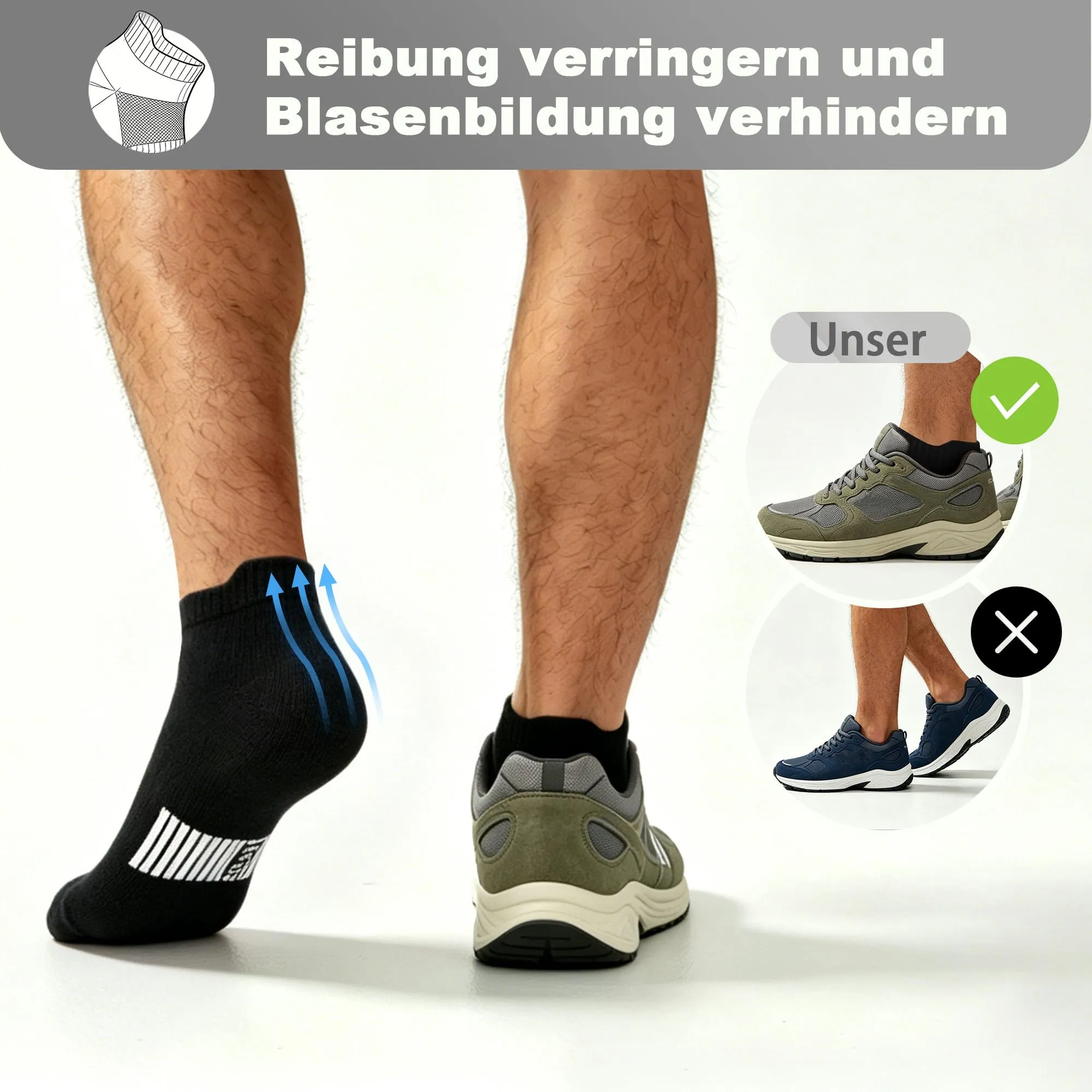 Lakpoau Calzini Uomo & Donna, 10 Paia Calze Sportivi Running rinforzati tallone e punta Fantasmini Corti in Cotone Traspirante, Nero,39-42 - immagine 2
