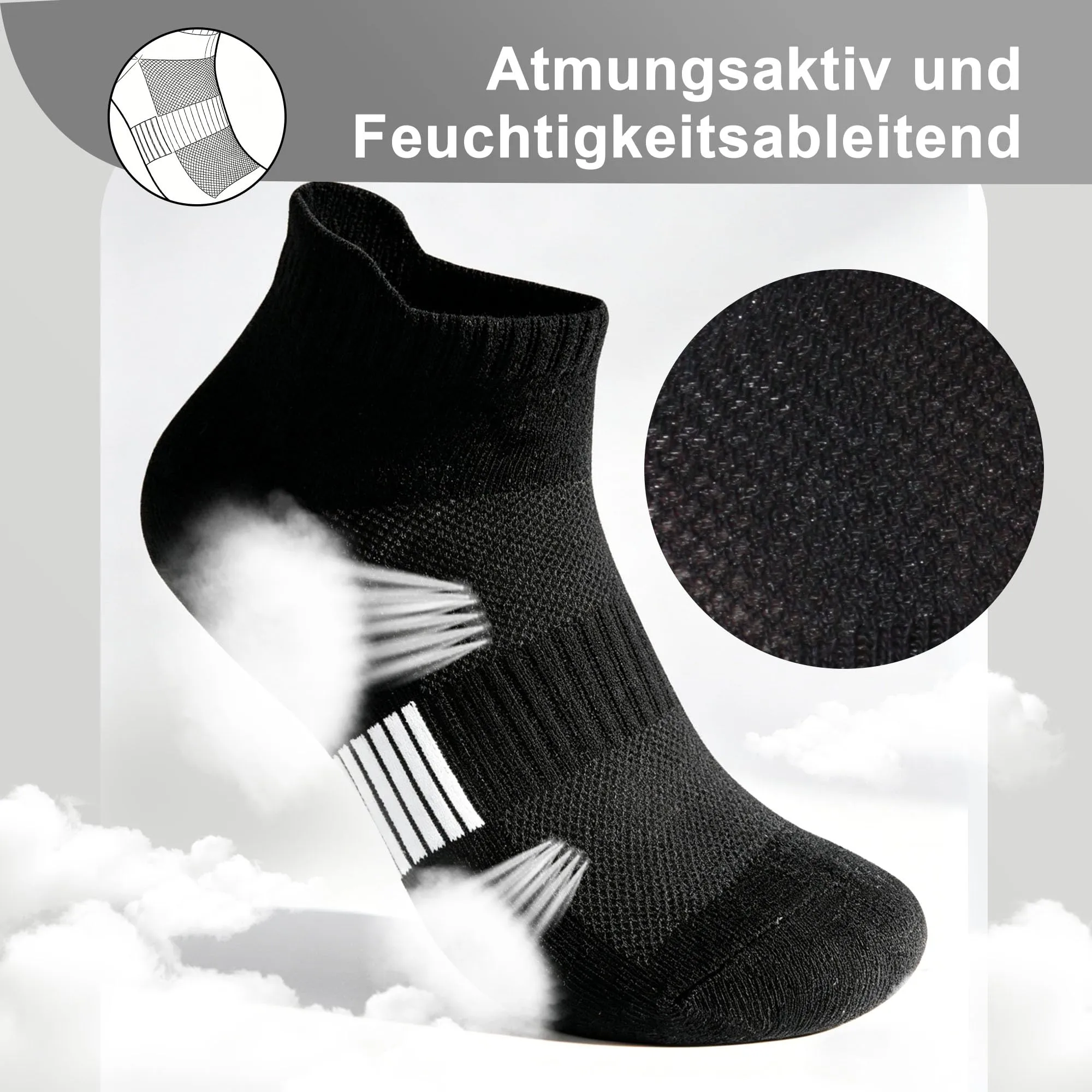 Lakpoau Calzini Uomo & Donna, 10 Paia Calze Sportivi Running rinforzati tallone e punta Fantasmini Corti in Cotone Traspirante, Nero,39-42 - immagine 4