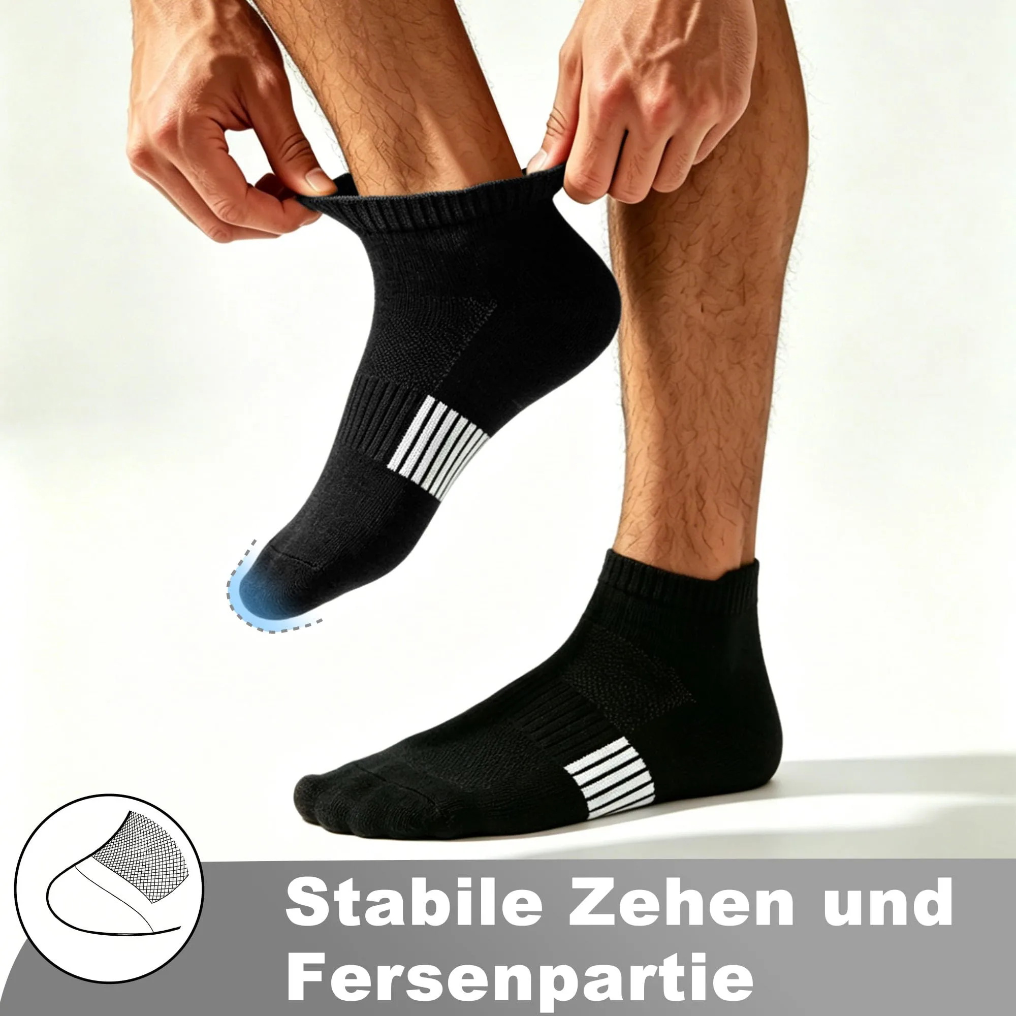 Lakpoau Calzini Uomo & Donna, 10 Paia Calze Sportivi Running rinforzati tallone e punta Fantasmini Corti in Cotone Traspirante, Nero,39-42 - immagine 5