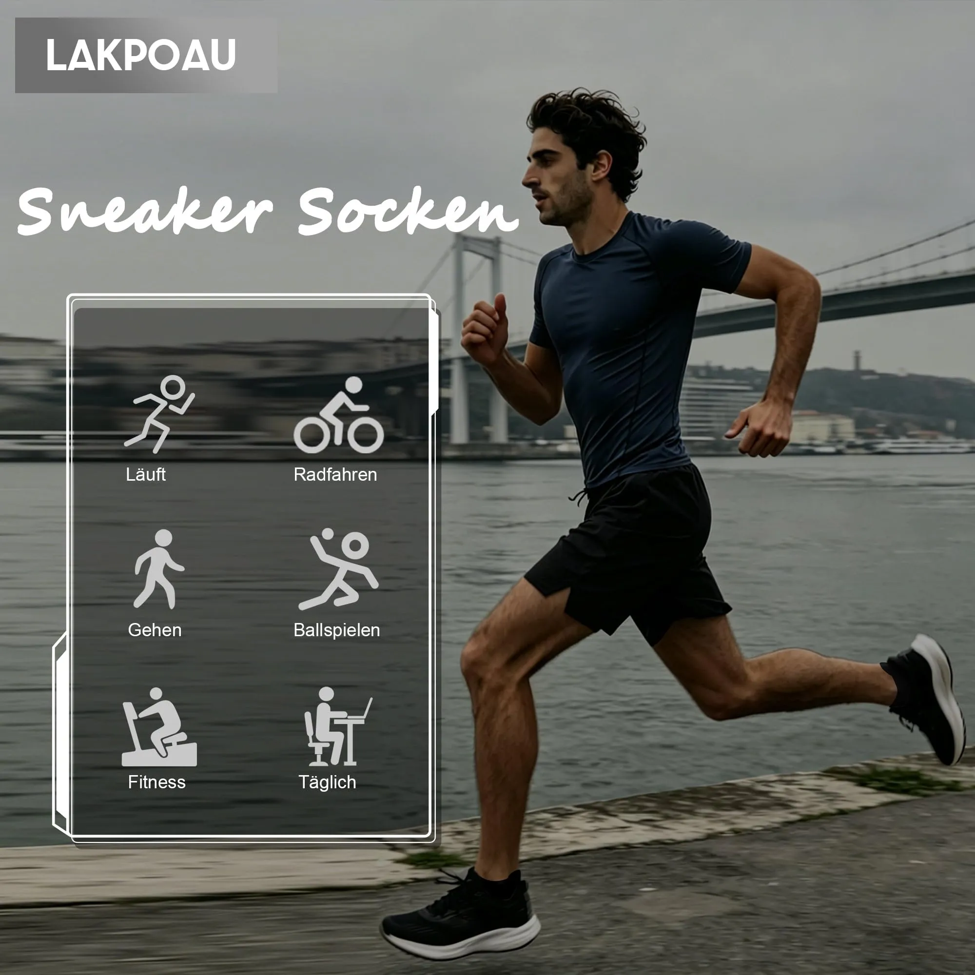 Lakpoau Calzini Uomo & Donna, 10 Paia Calze Sportivi Running rinforzati tallone e punta Fantasmini Corti in Cotone Traspirante, Nero,43-46 - immagine 7