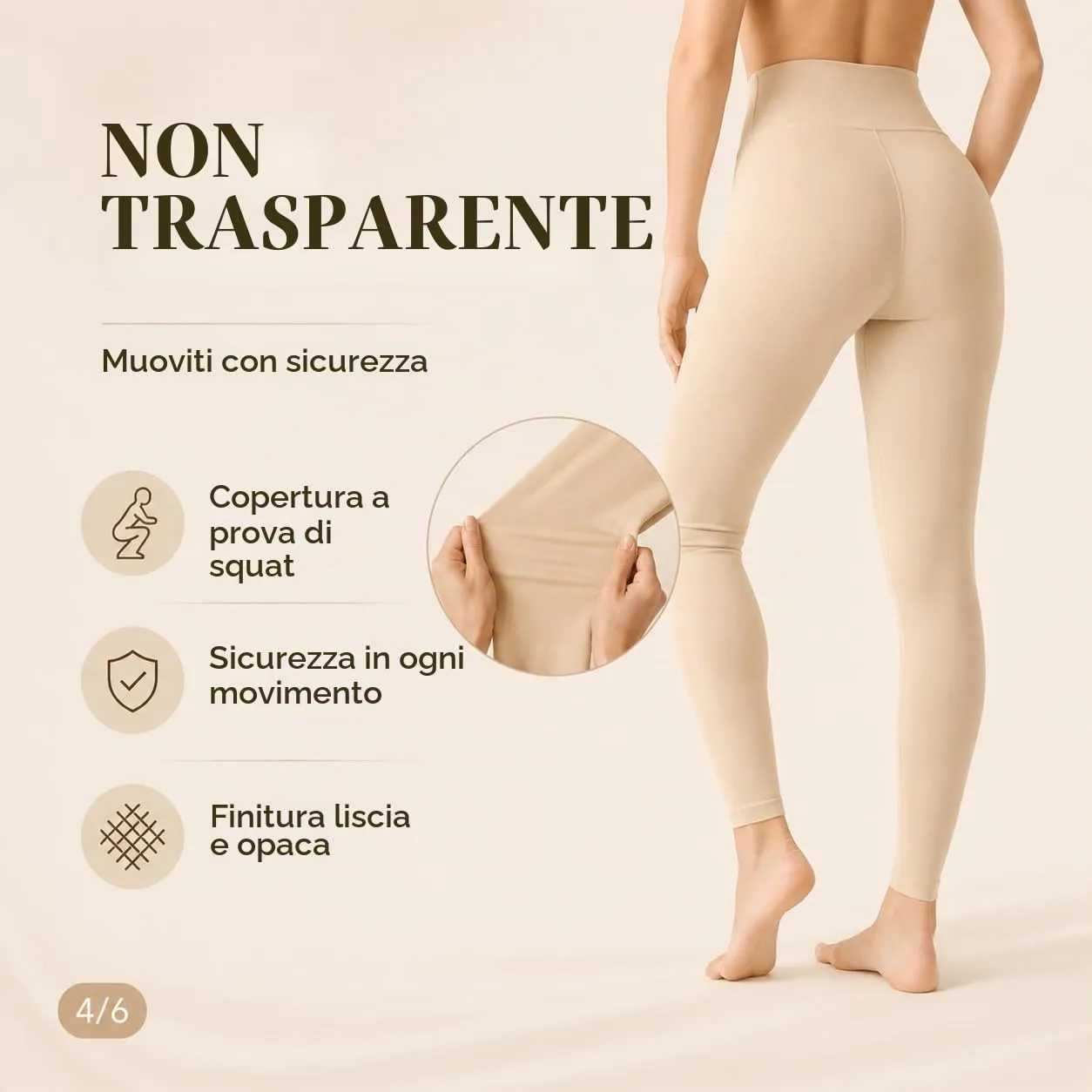 Suyamir Leggings Donna Vita Alta Made in Italy,Push Up Modellanti,Morbidi e Opachi,Elasticizzati e Traspiranti per Sport,Yoga,Fitness e Casual (IT, Testo, XXL, 3XL, Regular, Regular, Beige) - immagine 5
