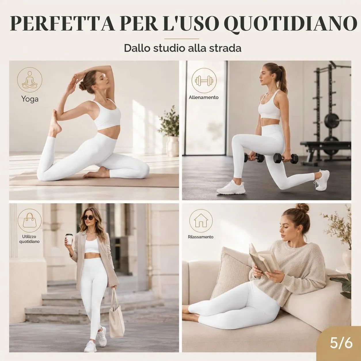 Suyamir Leggings Donna Vita Alta Made in Italy,Push Up Modellanti,Morbidi e Opachi,Elasticizzati e Traspiranti per Sport,Yoga,Fitness e Casual (IT, Testo, L, XL, Regular, Regular, Bianco) - immagine 6