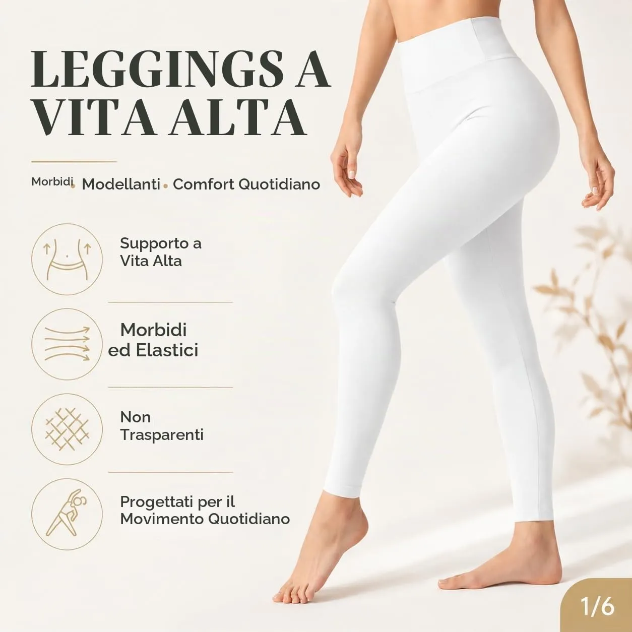 Suyamir Leggings Donna Vita Alta Made in Italy,Push Up Modellanti,Morbidi e Opachi,Elasticizzati e Traspiranti per Sport,Yoga,Fitness e Casual (IT, Testo, XXL, 3XL, Regular, Regular, Bianco) - immagine 2