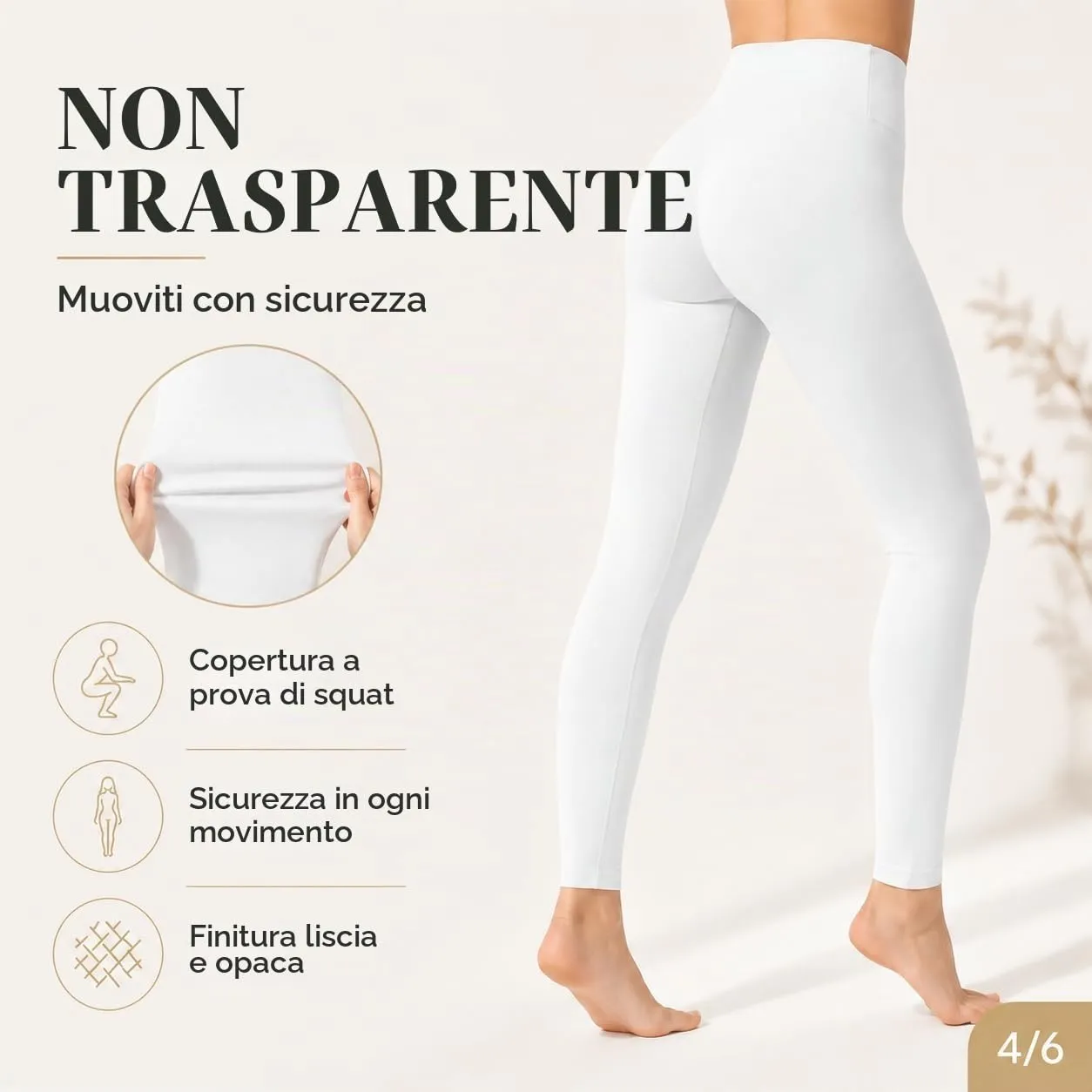 Suyamir Leggings Donna Vita Alta Made in Italy,Push Up Modellanti,Morbidi e Opachi,Elasticizzati e Traspiranti per Sport,Yoga,Fitness e Casual (IT, Testo, XXL, 3XL, Regular, Regular, Bianco) - immagine 3