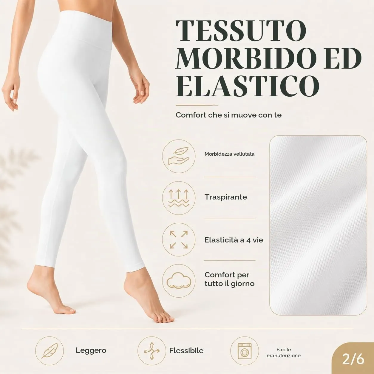 Suyamir Leggings Donna Vita Alta Made in Italy,Push Up Modellanti,Morbidi e Opachi,Elasticizzati e Traspiranti per Sport,Yoga,Fitness e Casual (IT, Testo, XXL, 3XL, Regular, Regular, Bianco) - immagine 5