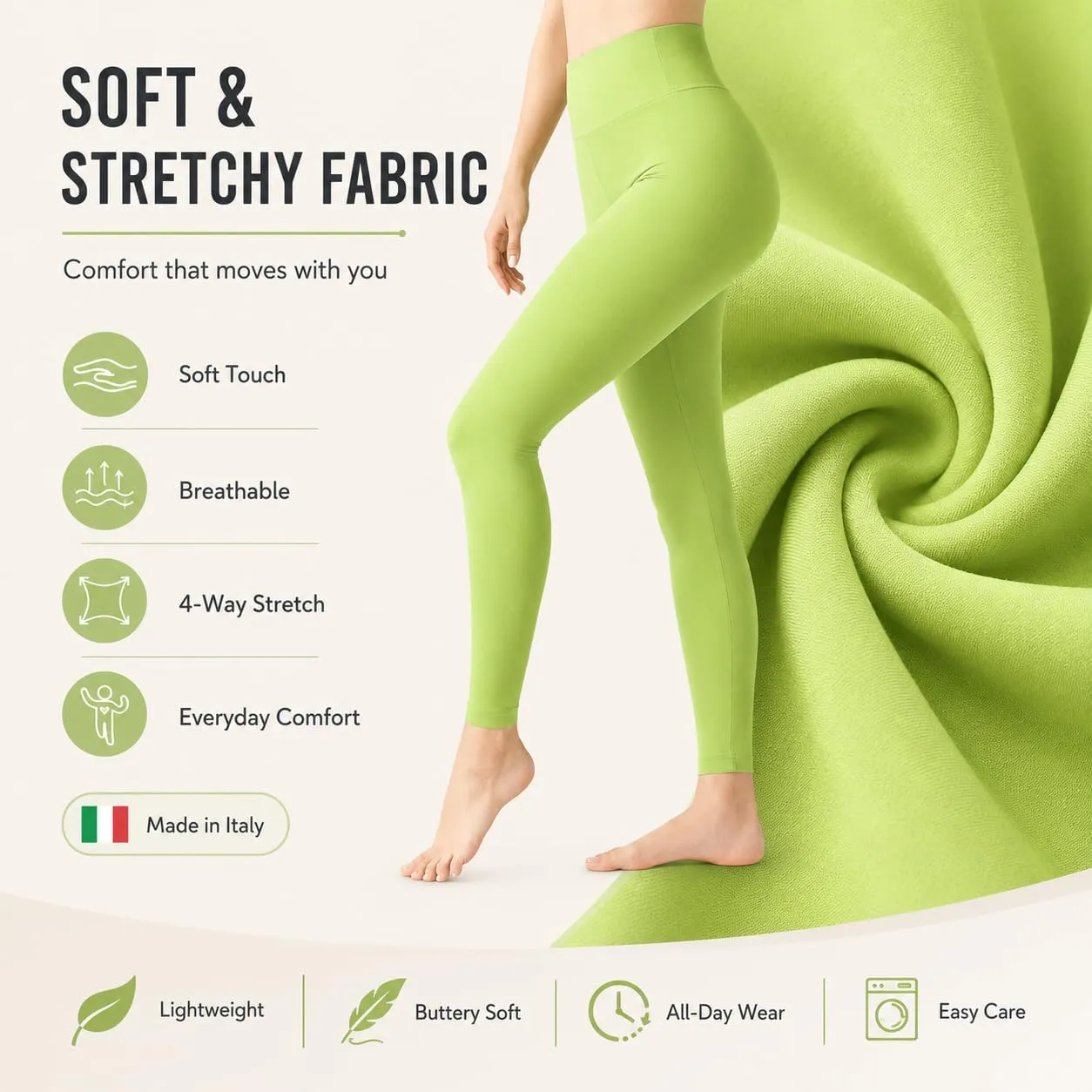 Suyamir Leggings Donna Vita Alta Made in Italy,Push Up Modellanti,Morbidi e Opachi,Elasticizzati e Traspiranti per Sport,Yoga,Fitness e Casual (IT, Testo, S, M, Regular, Regular, Verde Avocado) - immagine 3