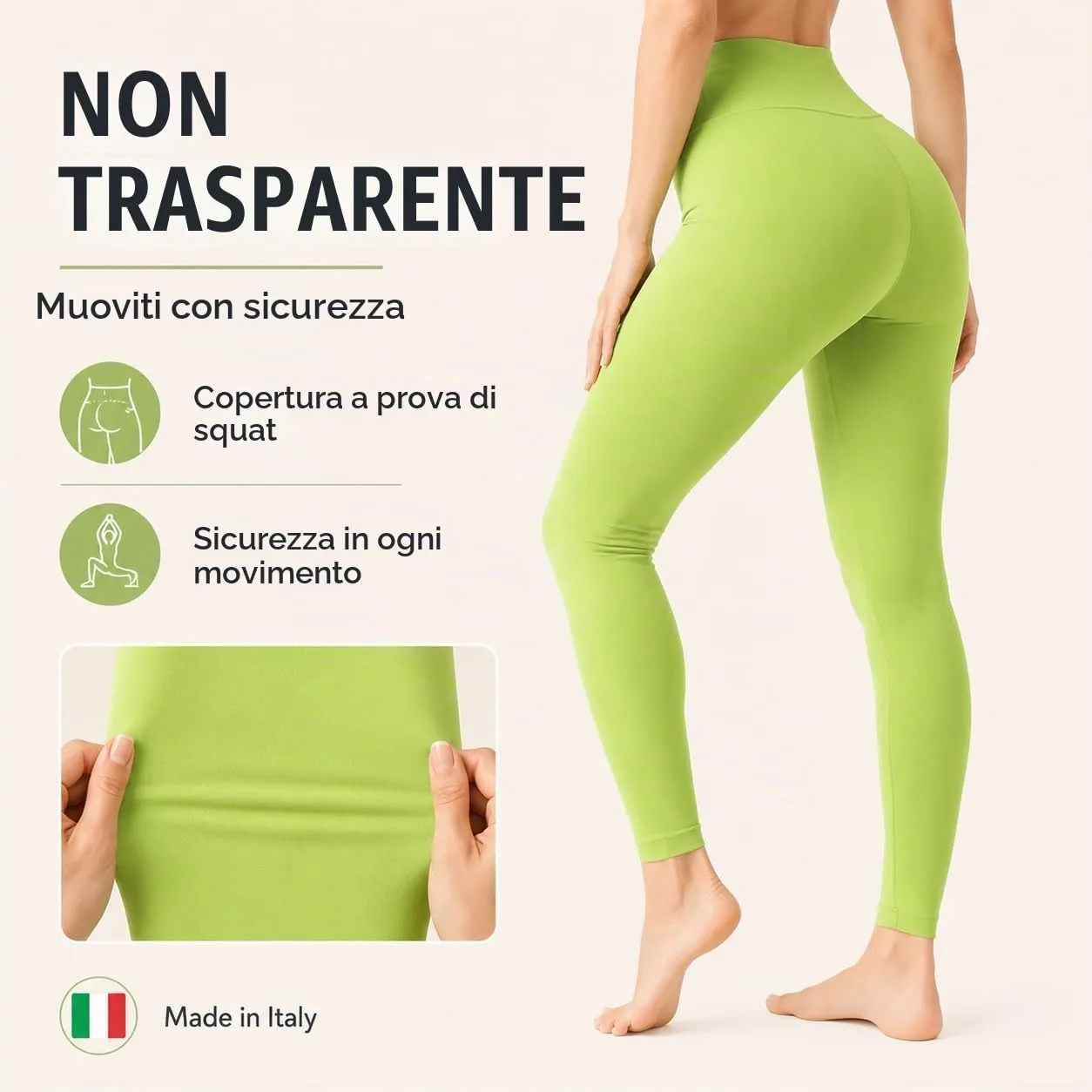 Suyamir Leggings Donna Vita Alta Made in Italy,Push Up Modellanti,Morbidi e Opachi,Elasticizzati e Traspiranti per Sport,Yoga,Fitness e Casual (IT, Testo, XXL, 3XL, Regular, Regular, Verde Avocado) - immagine 5