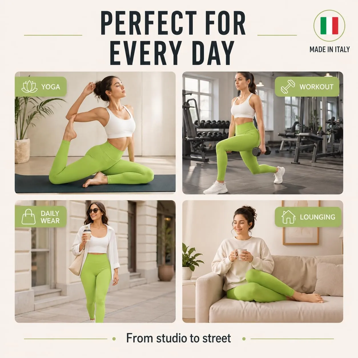 Suyamir Leggings Donna Vita Alta Made in Italy,Push Up Modellanti,Morbidi e Opachi,Elasticizzati e Traspiranti per Sport,Yoga,Fitness e Casual (IT, Testo, XXL, 3XL, Regular, Regular, Verde Avocado) - immagine 6