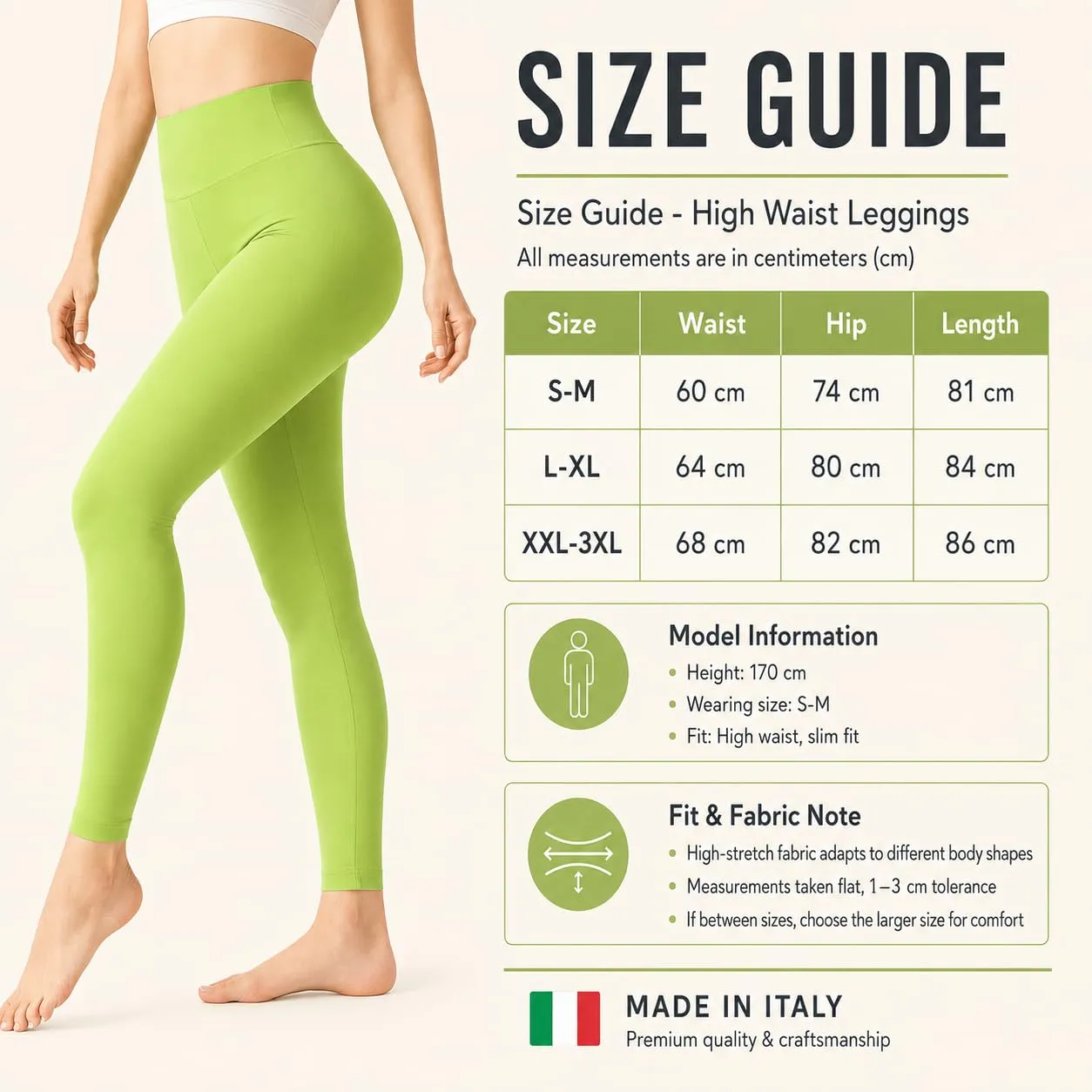 Suyamir Leggings Donna Vita Alta Made in Italy,Push Up Modellanti,Morbidi e Opachi,Elasticizzati e Traspiranti per Sport,Yoga,Fitness e Casual (IT, Testo, L, XL, Regular, Regular, Verde Avocado) - immagine 7
