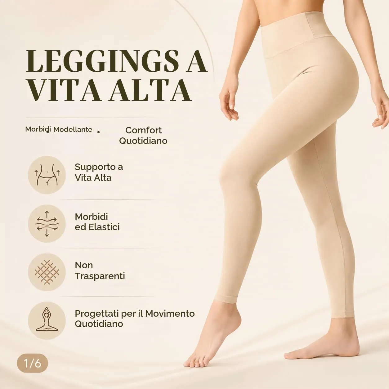 Suyamir Leggings Donna Vita Alta Made in Italy,Push Up Modellanti,Morbidi e Opachi,Elasticizzati e Traspiranti per Sport,Yoga,Fitness e Casual (IT, Testo, S, M, Regular, Regular, Beige) - immagine 2