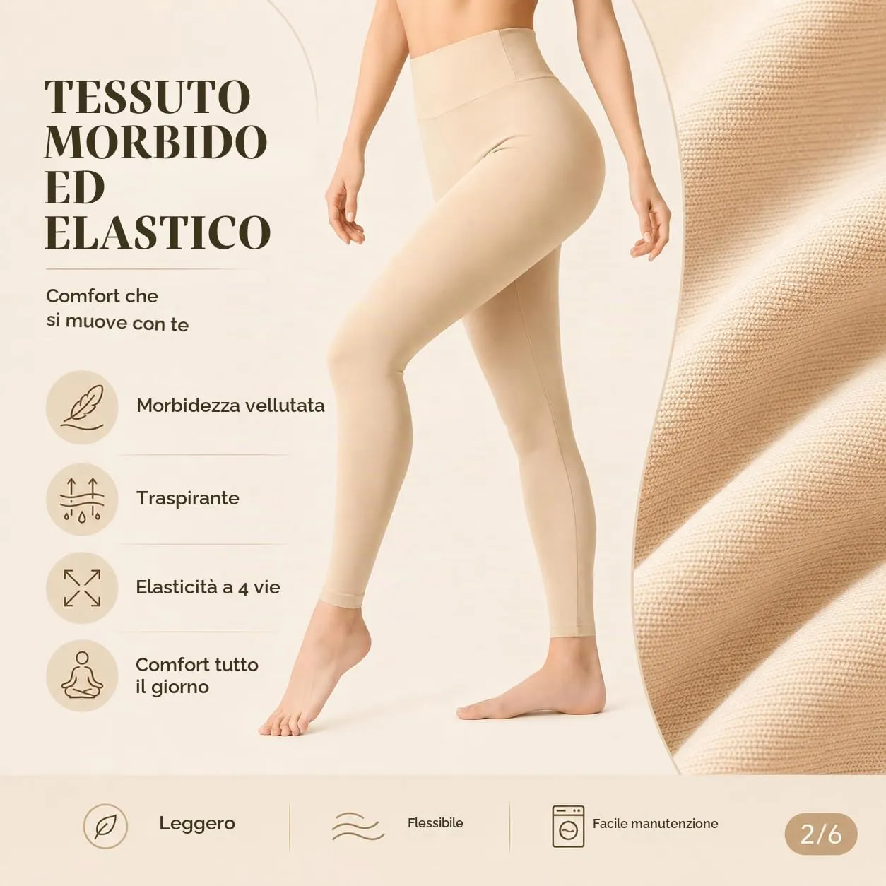 Suyamir Leggings Donna Vita Alta Made in Italy,Push Up Modellanti,Morbidi e Opachi,Elasticizzati e Traspiranti per Sport,Yoga,Fitness e Casual (IT, Testo, S, M, Regular, Regular, Beige) - immagine 3