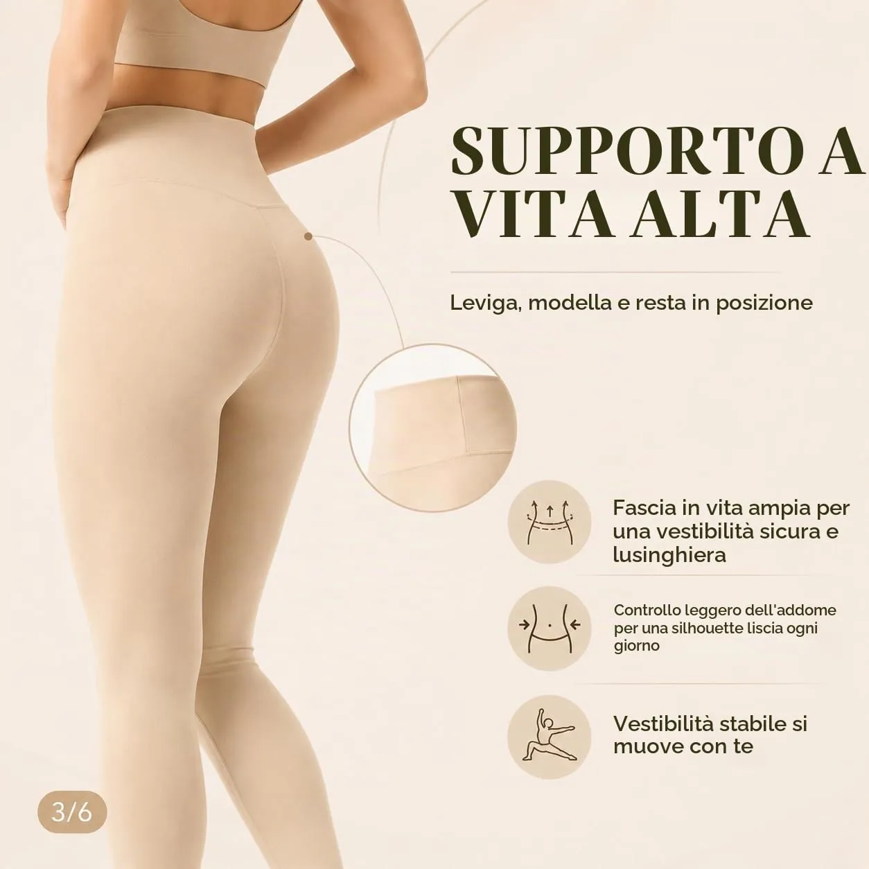 Suyamir Leggings Donna Vita Alta Made in Italy,Push Up Modellanti,Morbidi e Opachi,Elasticizzati e Traspiranti per Sport,Yoga,Fitness e Casual (IT, Testo, S, M, Regular, Regular, Beige) - immagine 4