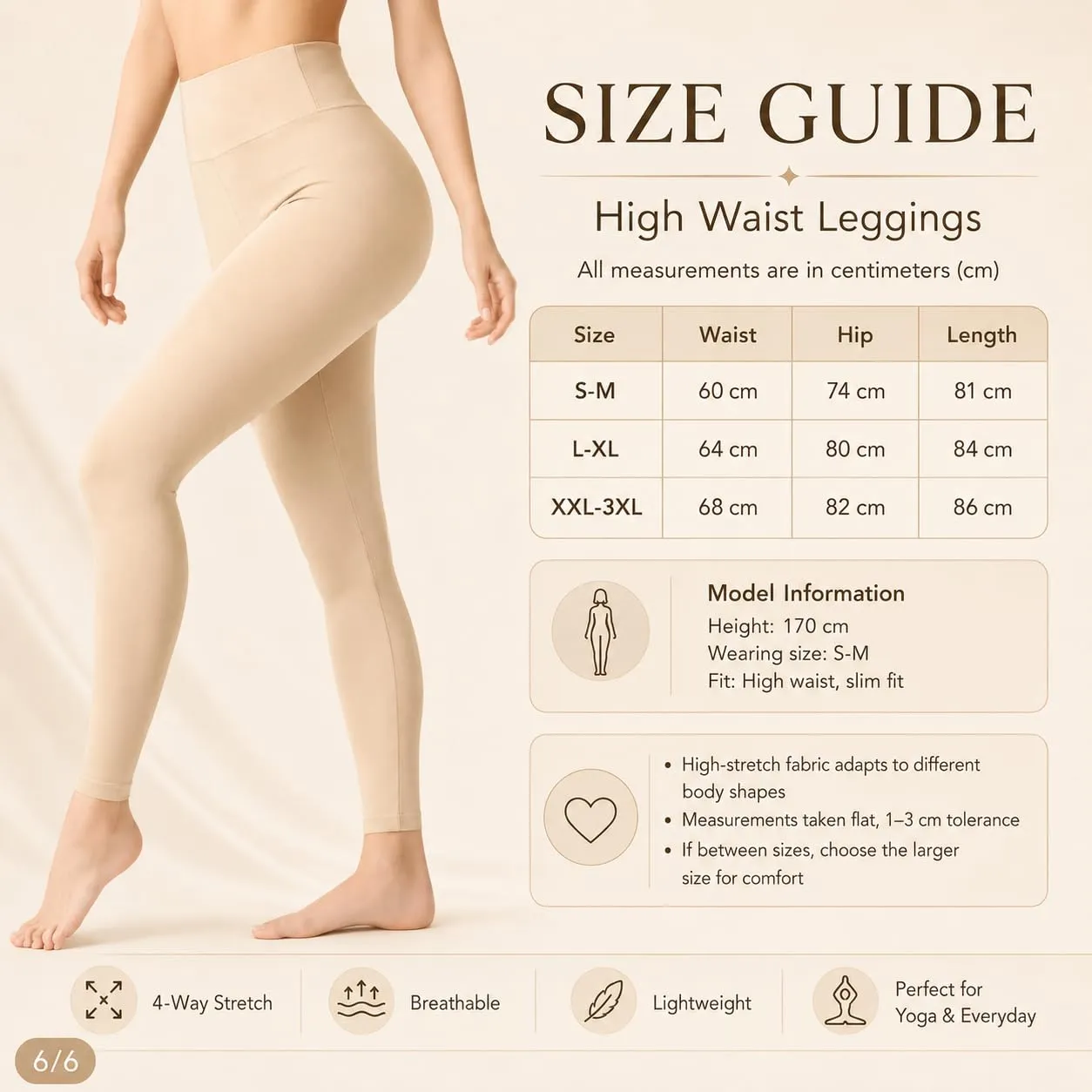 Suyamir Leggings Donna Vita Alta Made in Italy,Push Up Modellanti,Morbidi e Opachi,Elasticizzati e Traspiranti per Sport,Yoga,Fitness e Casual (IT, Testo, S, M, Regular, Regular, Beige) - immagine 7
