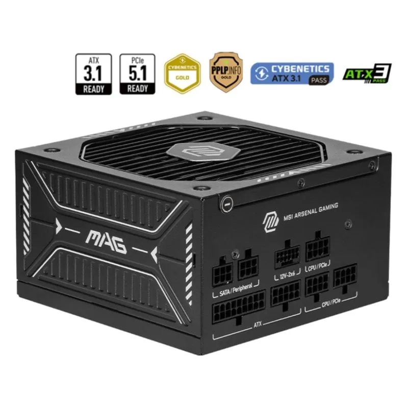 Fonte di Alimentazione MSI 750W Certificazione 80 PLUS Gold Modello MAG A750GLS PCIE5 Fully-Modular Nero - immagine 1
