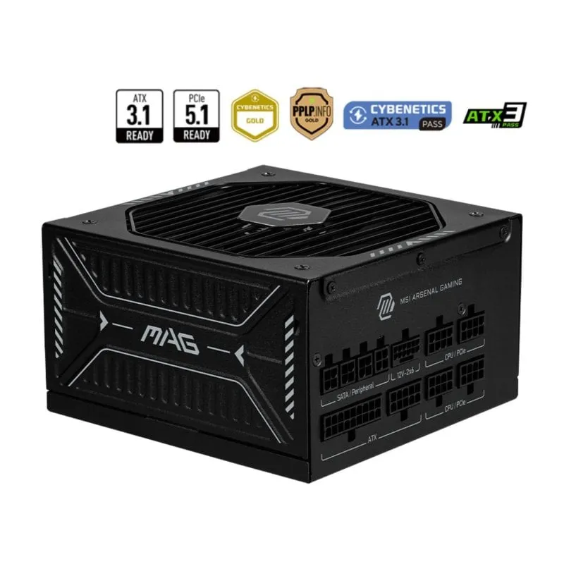 Fonte di Alimentazione MSI 850W Certificazione 80 PLUS Gold Modello MAG A850GLS PCIE5 Fully-Modular Nero - immagine 1