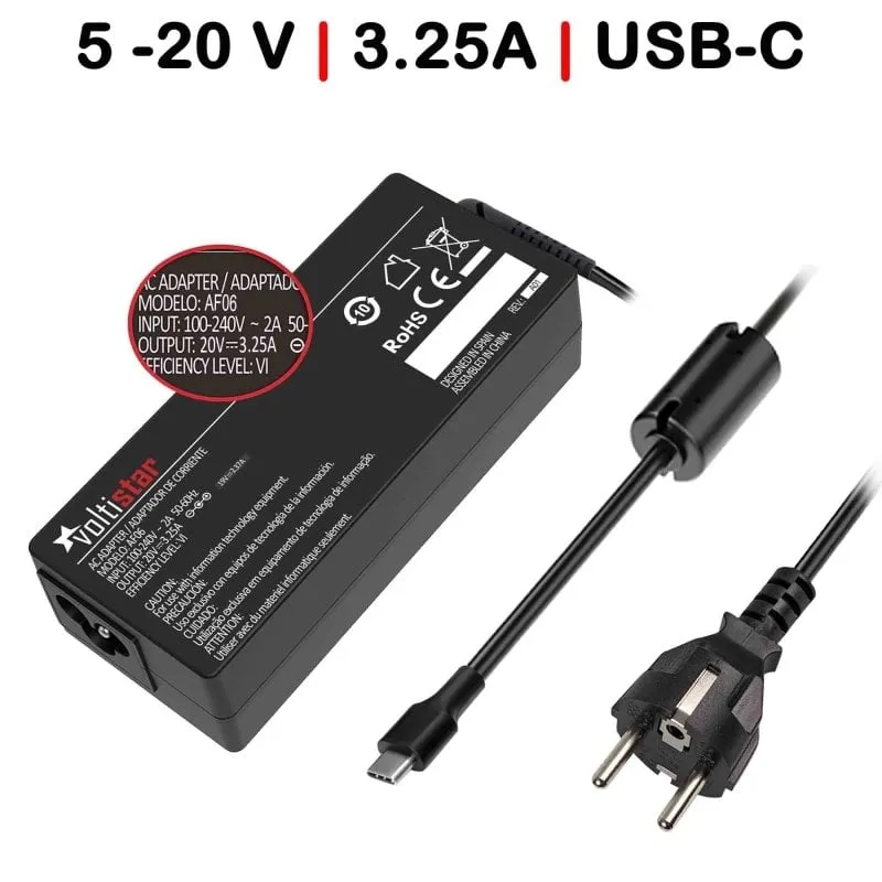 Caricabatterie multitensione USB-C per laptop 5V-20V 3,25A 65W Nero (AD00274) - immagine 1