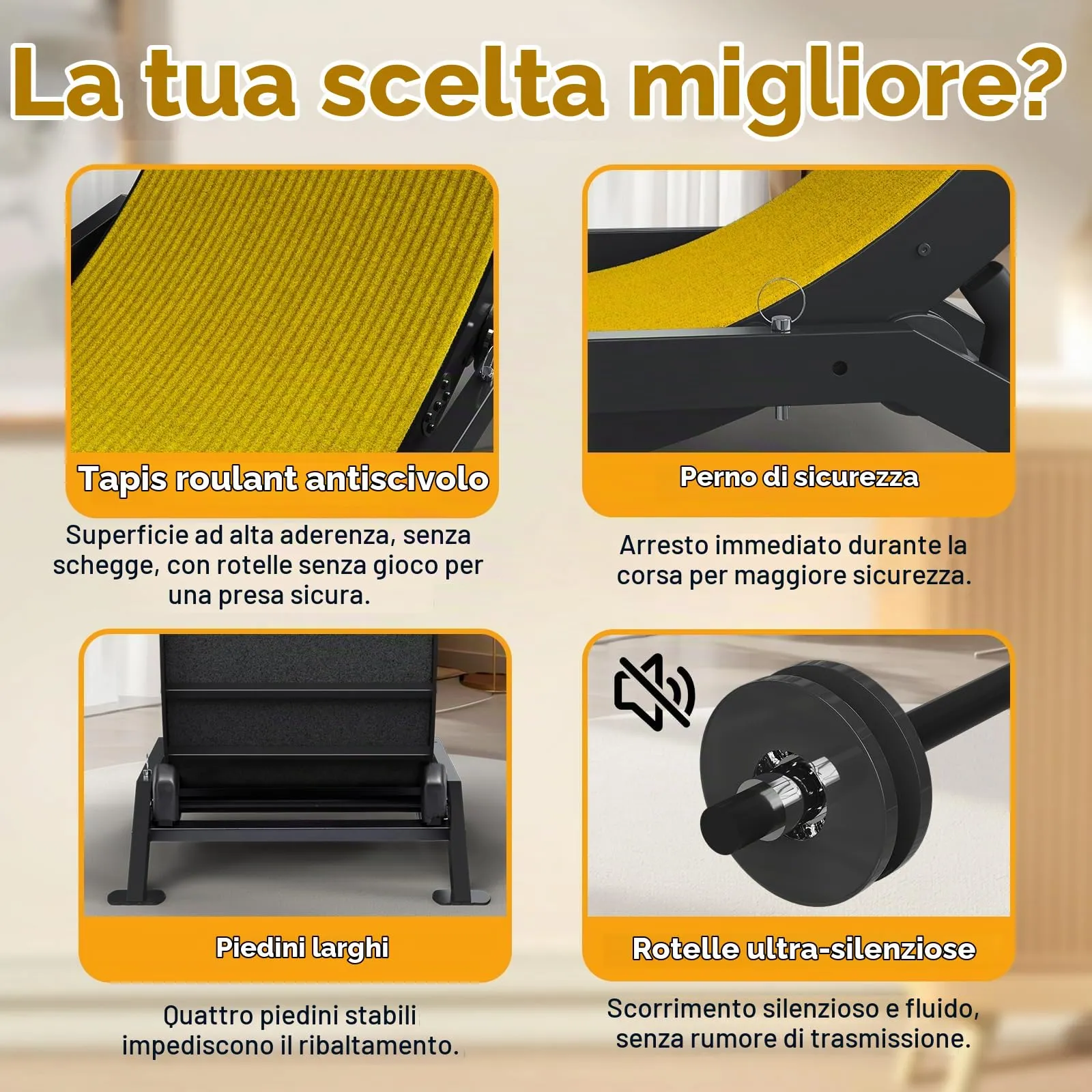 GTPLAYER Ruota per gatti, ruota per esercizi per gatti, XL- 100 cm, ultra silenziosa con tappetino rimovibile, adesivi, sistema di bloccaggio, metallo, giallo, regali per il vostro gatto - immagine 5