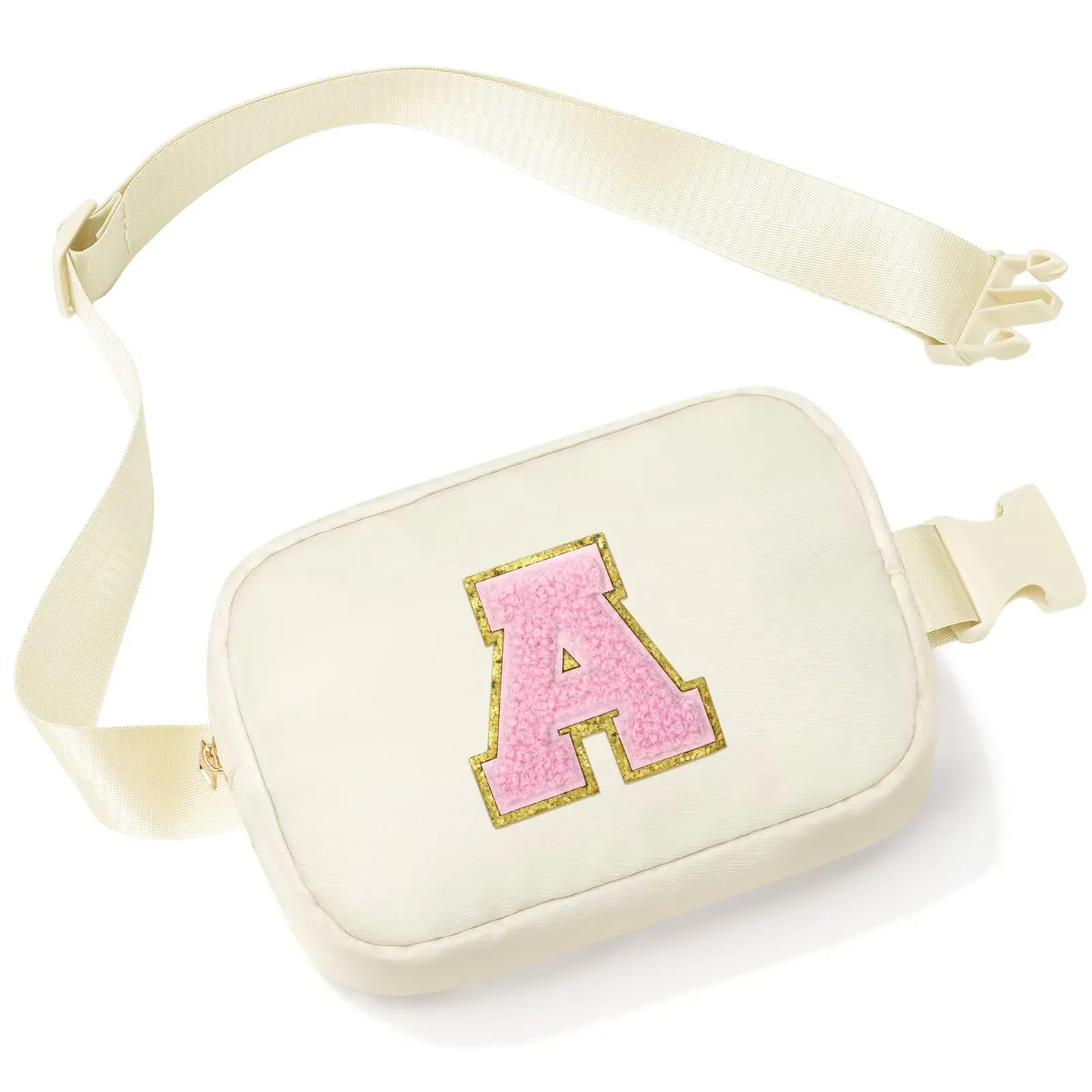 YOOLIFE Marsupio con lettere per bambine, regalo per bambine dai 3, 4, 5, 6, 7, 8, 9, 10, 11, 12 anni, regali personalizzati per teenager, donne, amiche, sorelle, mamme, beige., A - immagine 1