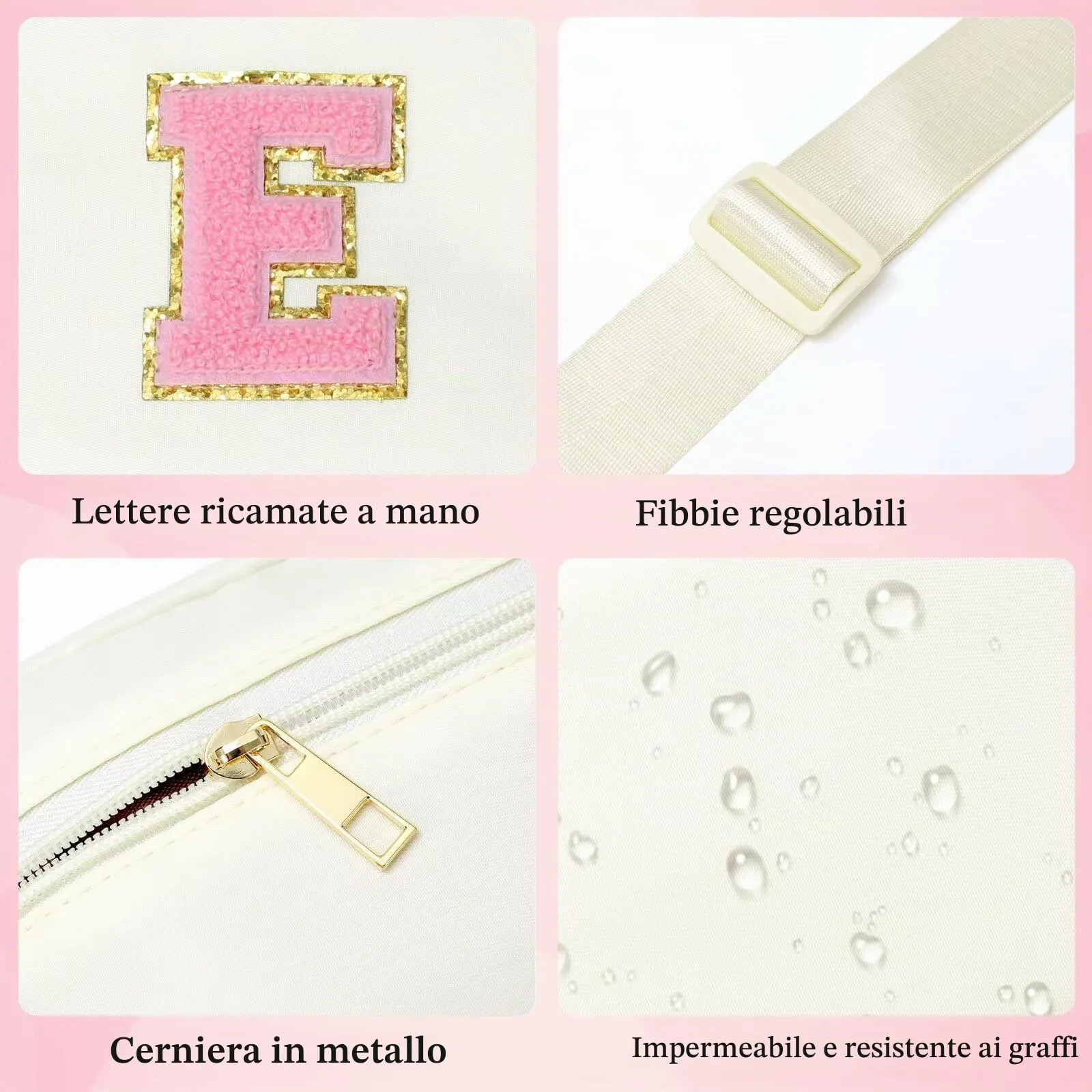 YOOLIFE Marsupio con lettere per bambine, regalo per bambine dai 3, 4, 5, 6, 7, 8, 9, 10, 11, 12 anni, regali personalizzati per teenager, donne, amiche, sorelle, mamme, beige., A - immagine 4