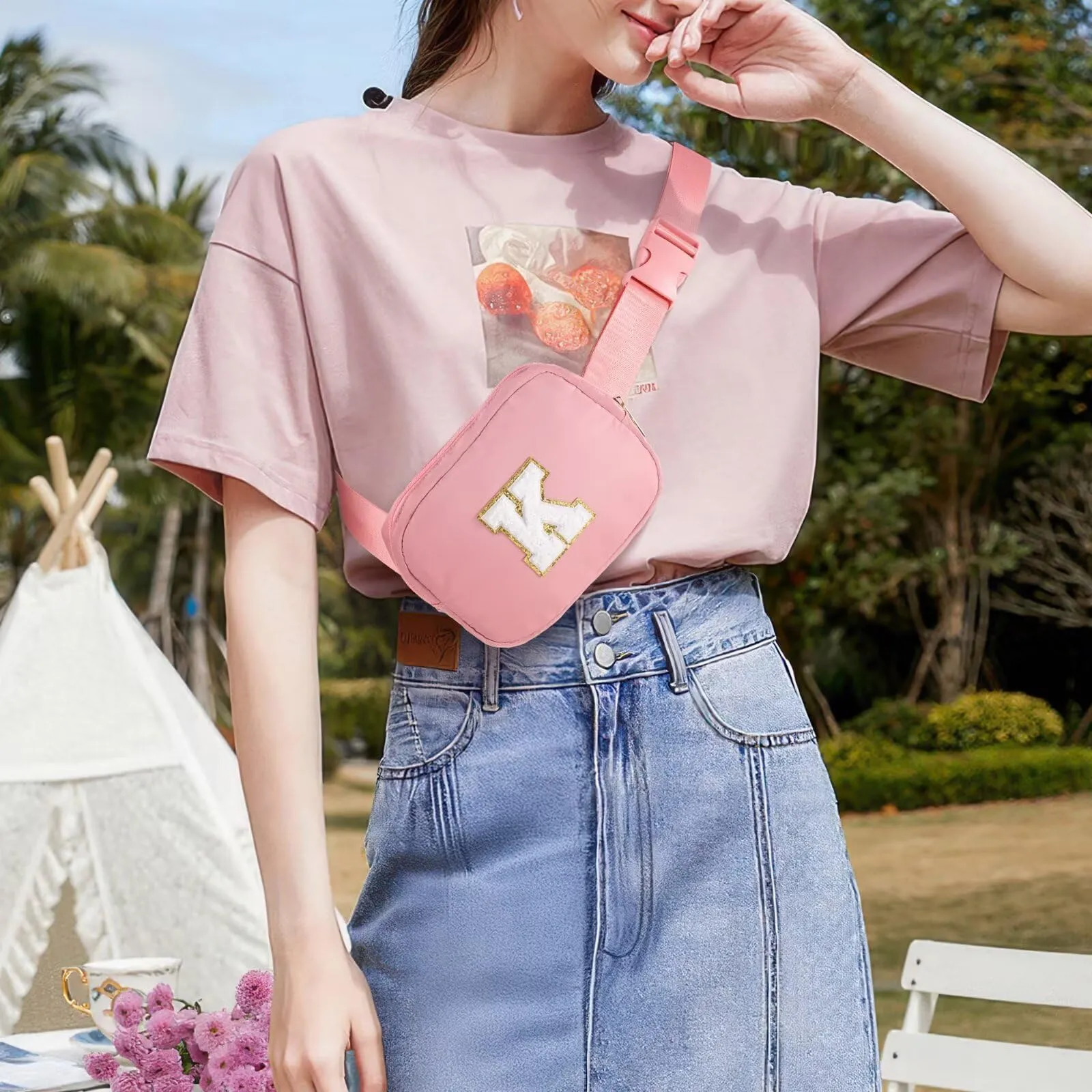 YOOLIFE Marsupio da bambina con lettere, Colore: rosa., H, Classico - immagine 2