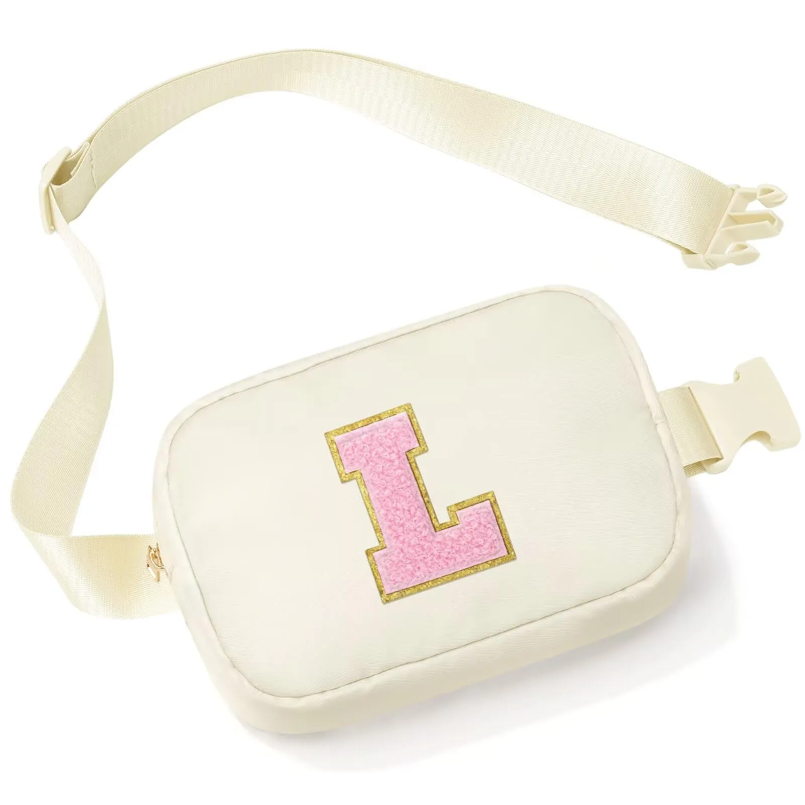 YOOLIFE Marsupio con lettera per bambini e ragazze, regalo per ragazze 3, 4, 5, 6, 7, 8, 9, 10, 11, 12 anni, regalo personalizzato per adolescenti, donne, amiche, sorelle, mamme, Beige, L - immagine 1