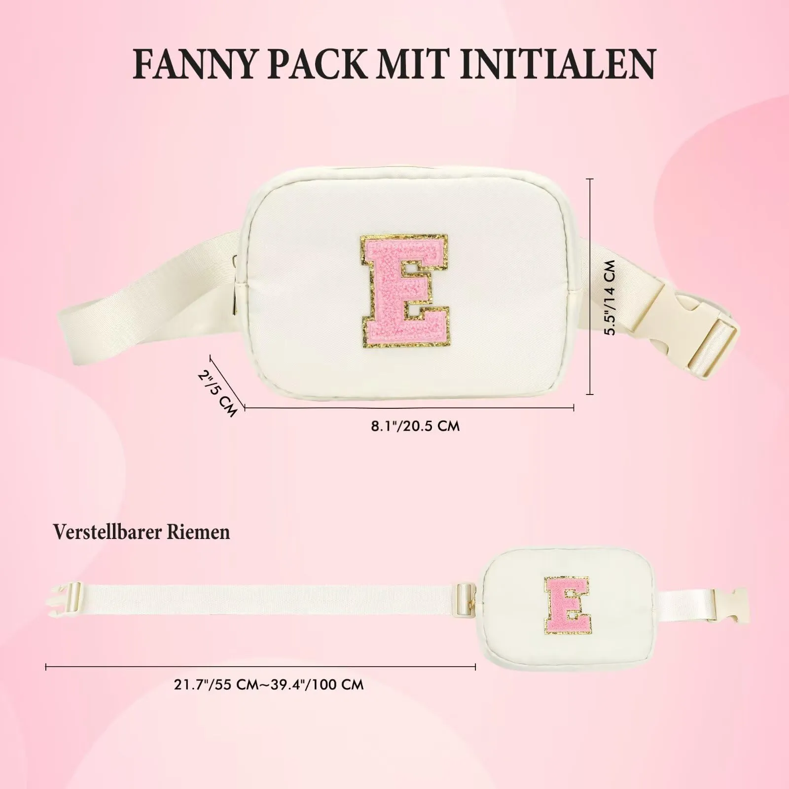 YOOLIFE Marsupio con lettere per bambini e bambine, regalo per ragazze da 3, 4, 5, 6, 7, 8, 9, 10, 11, 12 anni, regali personalizzati per adolescenti, donne, amiche, sorelle, mamma, beige, E, Classico - immagine 5
