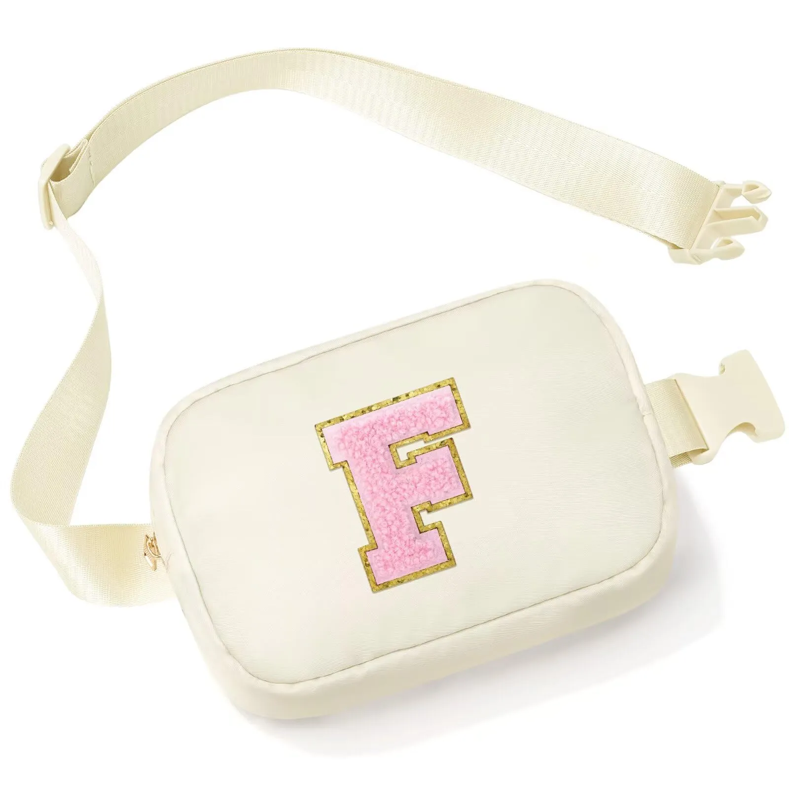 YOOLIFE Marsupio con lettere per bambine, regalo per bambine dai 3, 4, 5, 6, 7, 8, 9, 10, 11, 12 anni, regalo personalizzato per donne, fidanzate, sorelle, mamme, beige., F - immagine 1