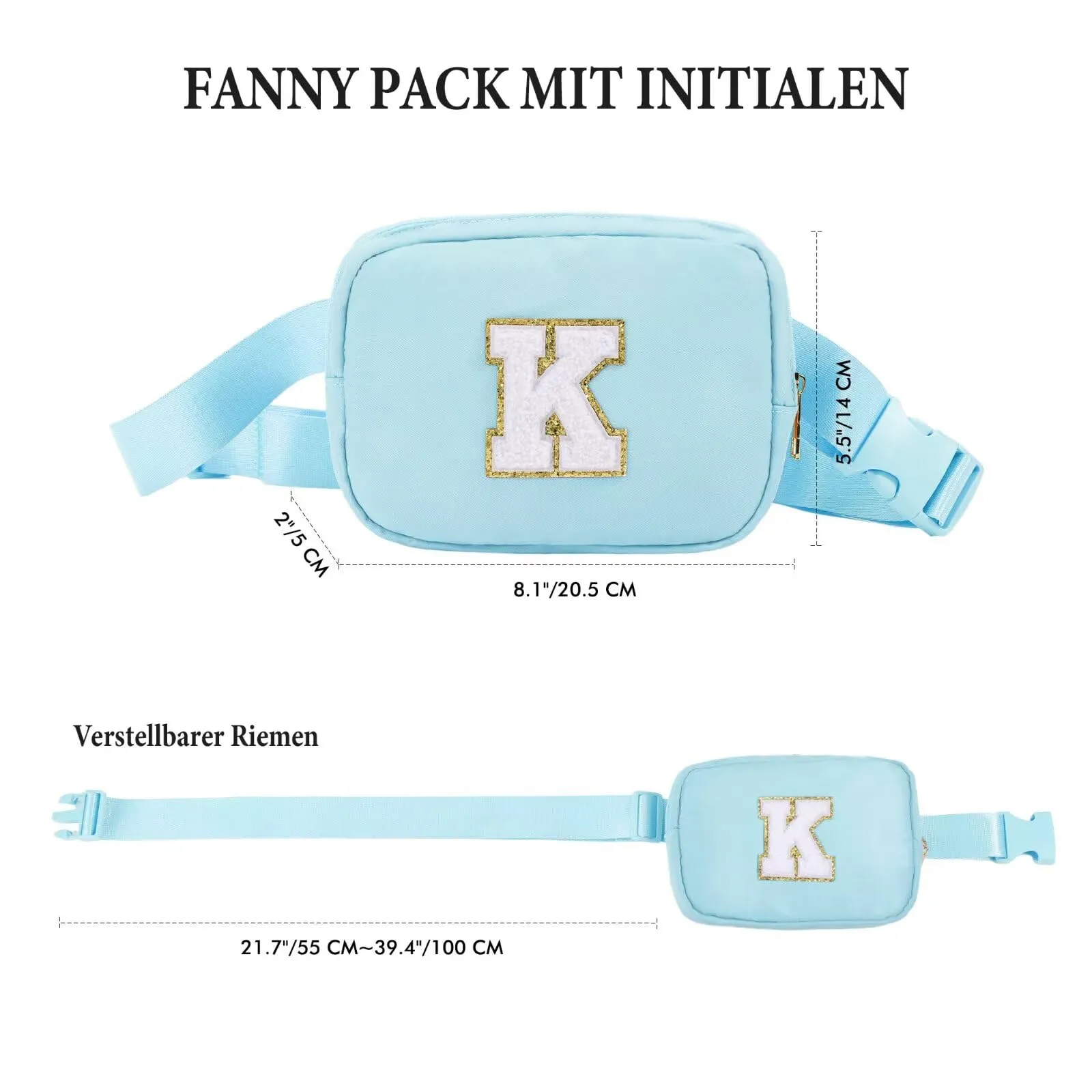 YOOLIFE Marsupio da bambina con lettere, Blu, R, Classico - immagine 5