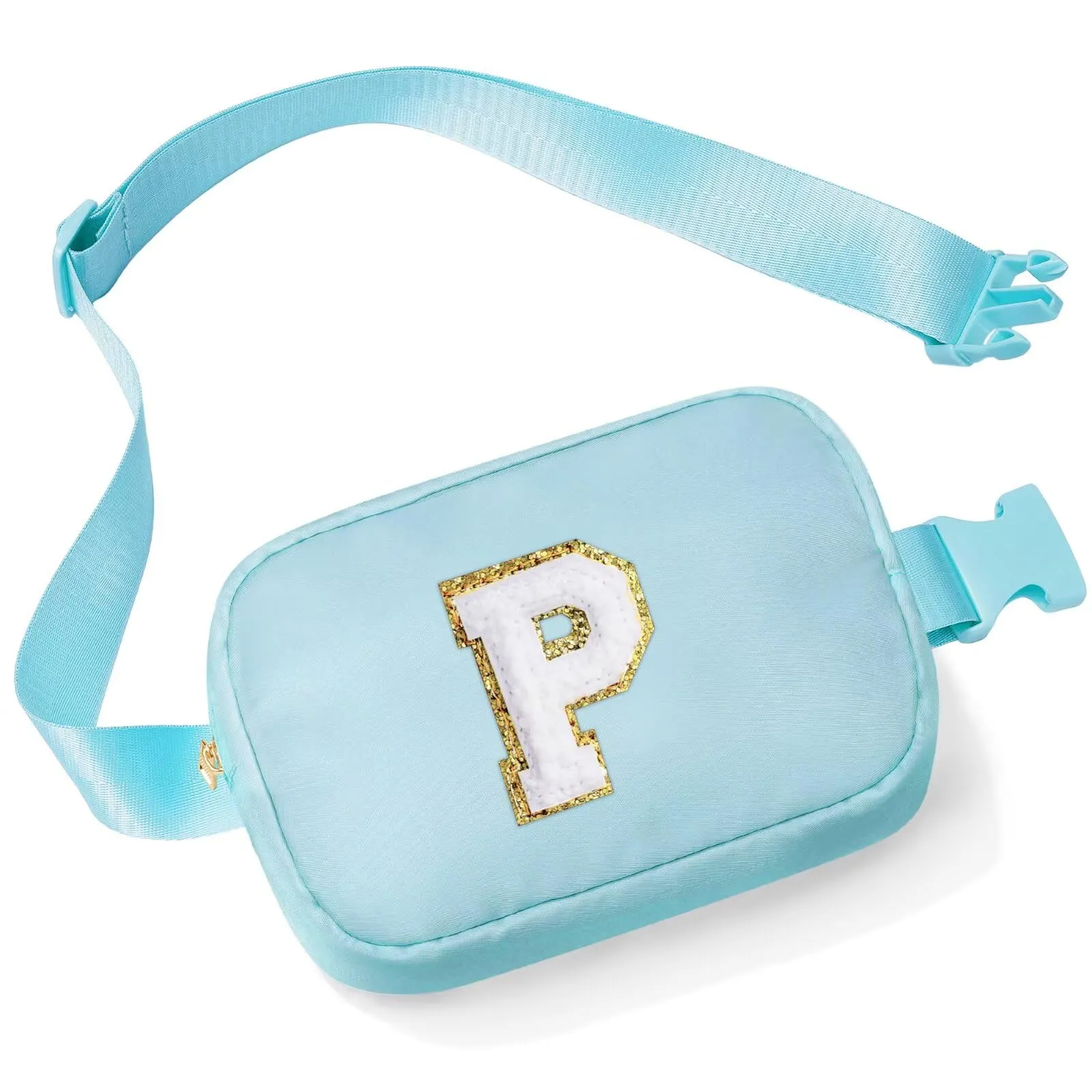 YOOLIFE Marsupio con lettere per bambini e bambine, regalo per ragazze 3 4 5 6 7 8 9 10 11 12 anni, personalizzato per adolescenti regali per donne fidanzate sorelle mamma, Blu, P - immagine 1