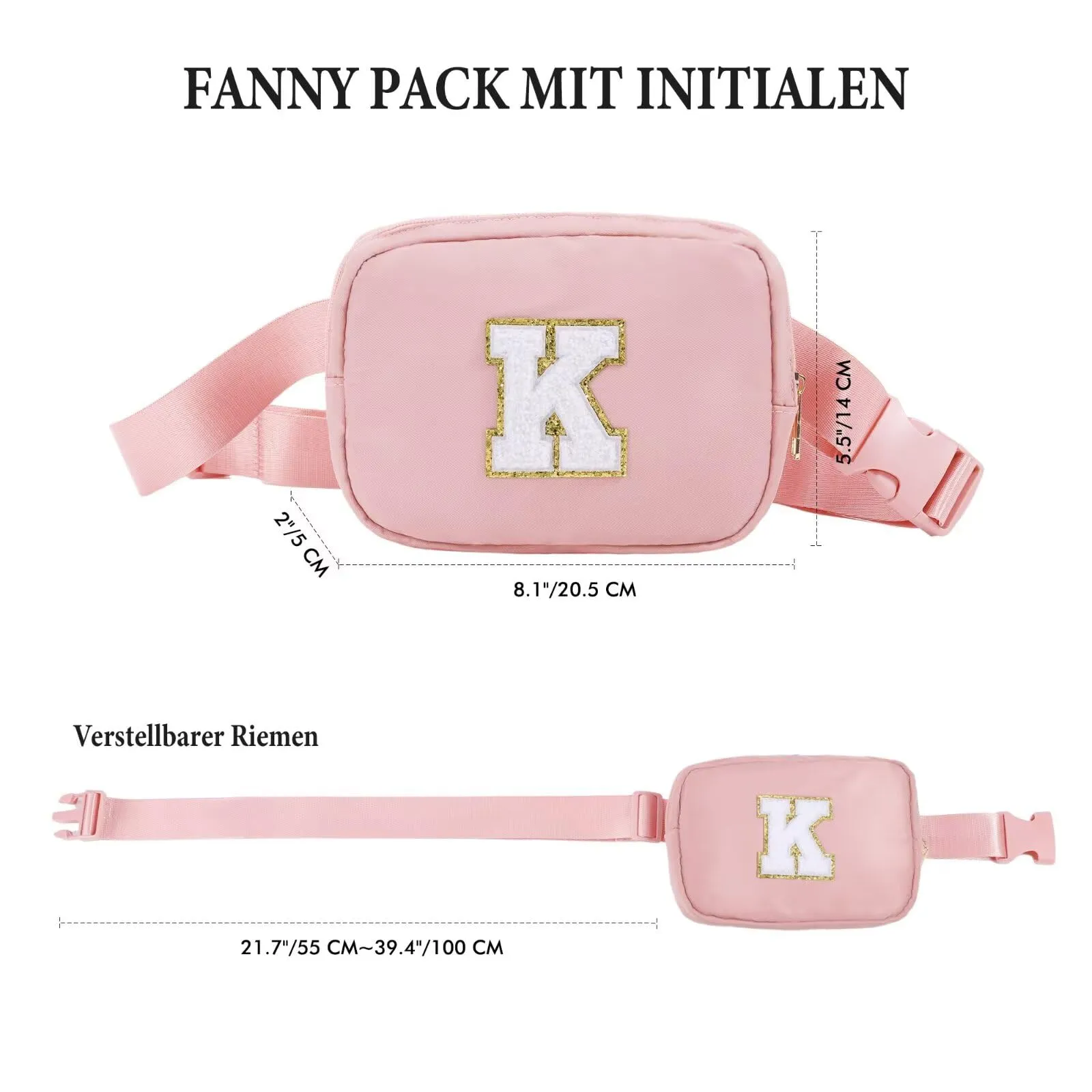 YOOLIFE Marsupio da bambina con lettere, Colore: rosa., G, Classico - immagine 5