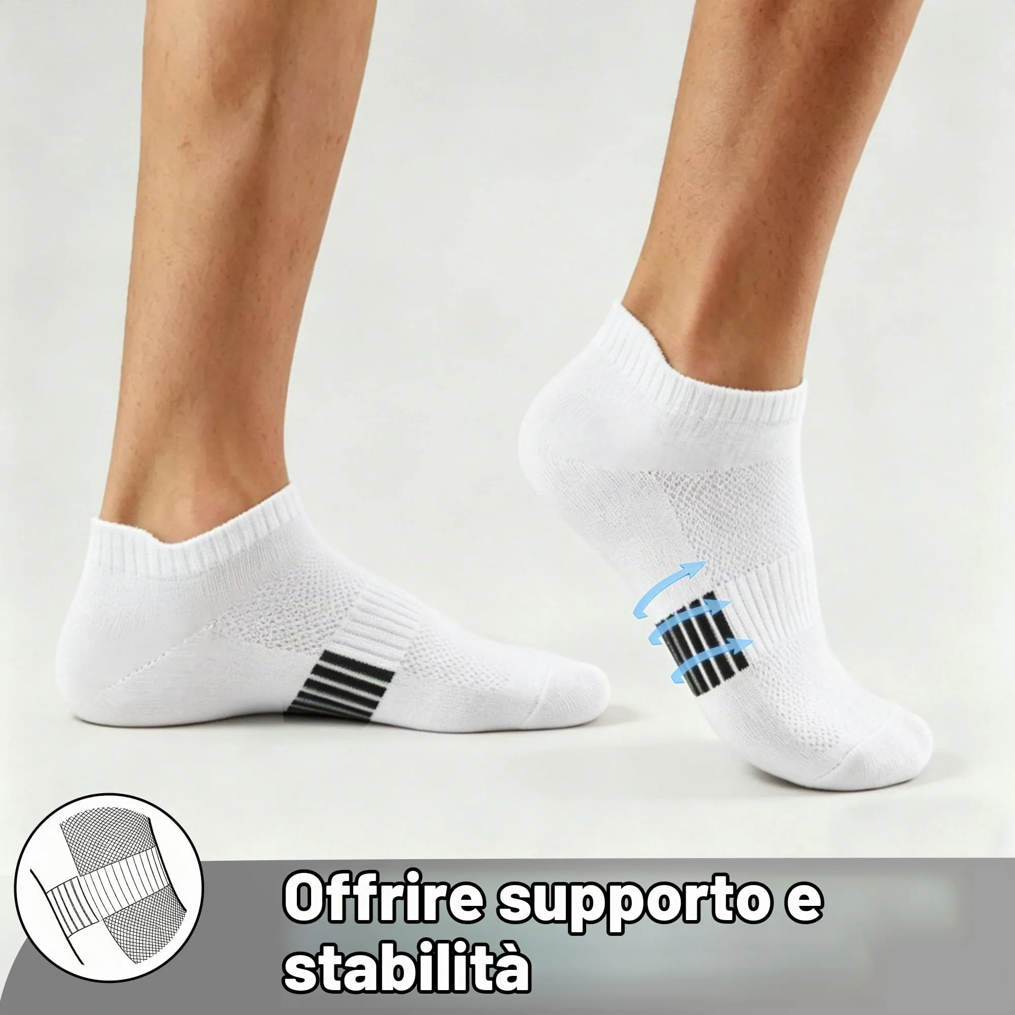 Lakpoau 10 Paia Calzini Corti Uomo Donna 39-42 Sportivi Calze Corte Cotone Sportive Basse Traspiranti Adatte per Sport, Running, Lavoro, Casa, Unisex Nero Bianco - immagine 3