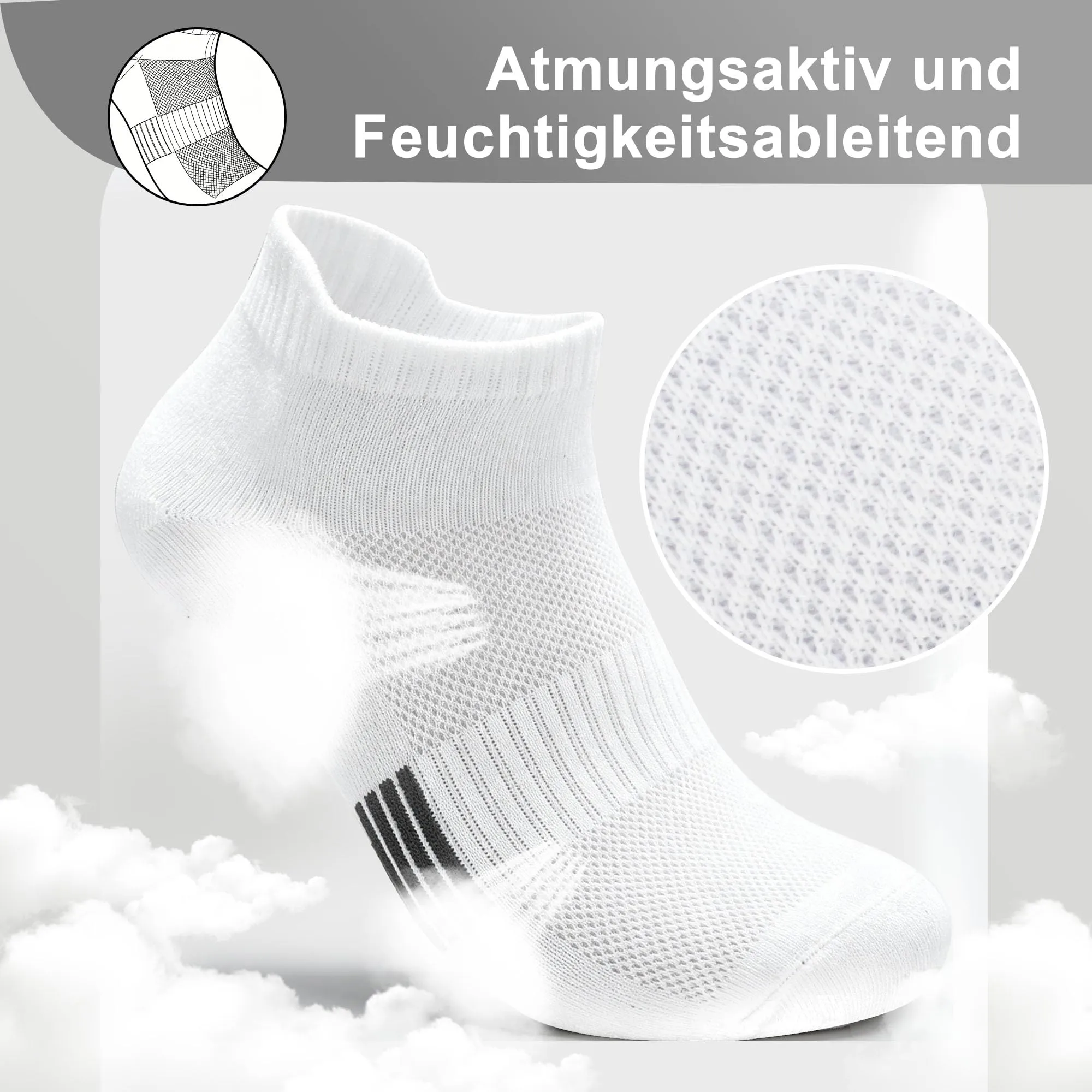 Lakpoau 10 Paia Calzini Corti Uomo Donna 39-42 Sportivi Calze Corte Cotone Sportive Basse Traspiranti Adatte per Sport, Running, Lavoro, Casa, Unisex Nero Bianco - immagine 4