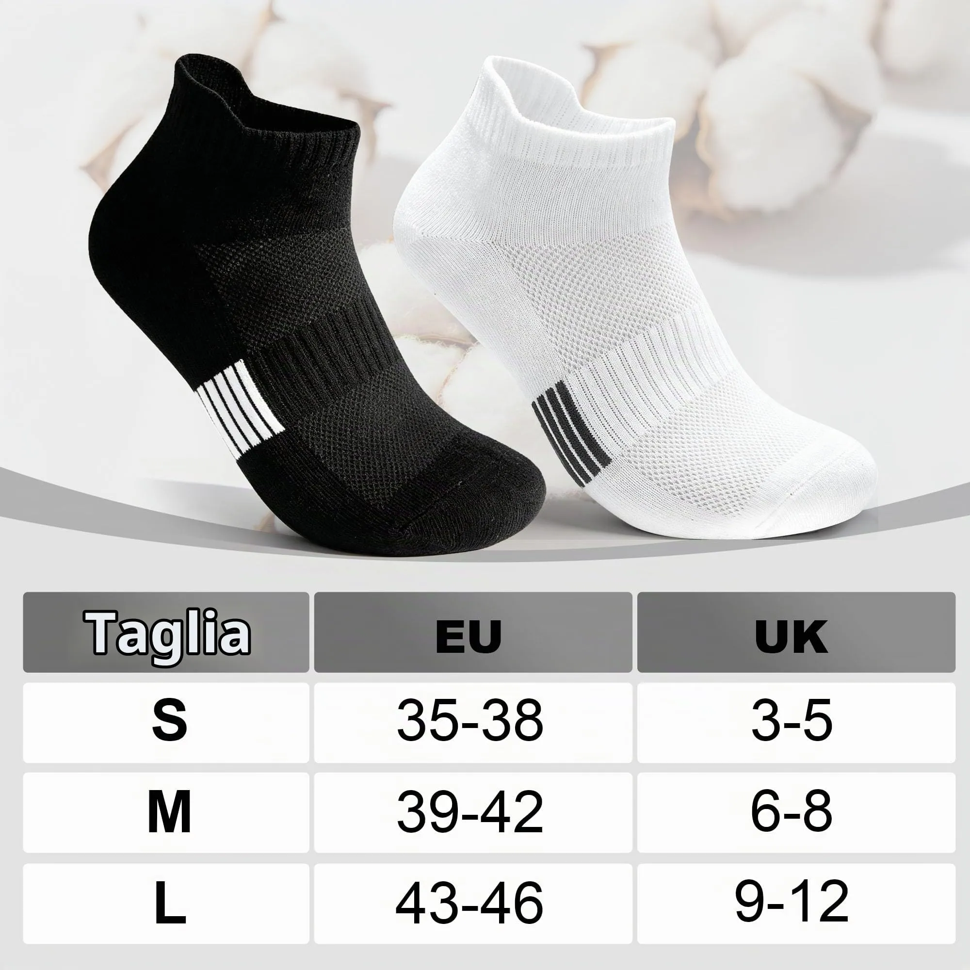 Lakpoau 10 Paia Calzini Corti Uomo Donna 39-42 Sportivi Calze Corte Cotone Sportive Basse Traspiranti Adatte per Sport, Running, Lavoro, Casa, Unisex Nero Bianco - immagine 6
