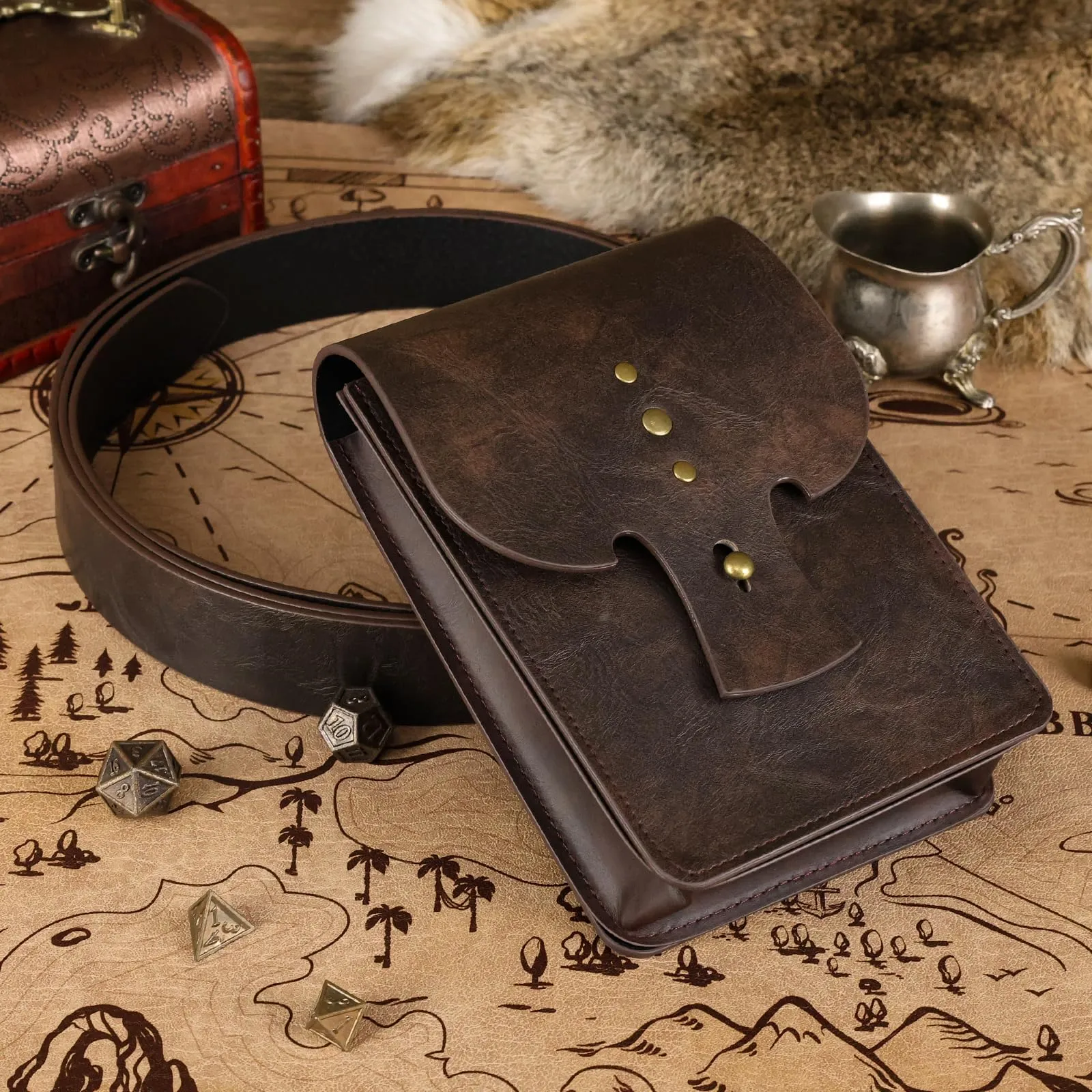 EpicCos Marsupio a Cintura Rinascimentale, Accessori Medievali da Pirata per Cosplay LARP, Marsupio a Vita in Pelle Vintage con Cintura da Fiera Medievale - immagine 2
