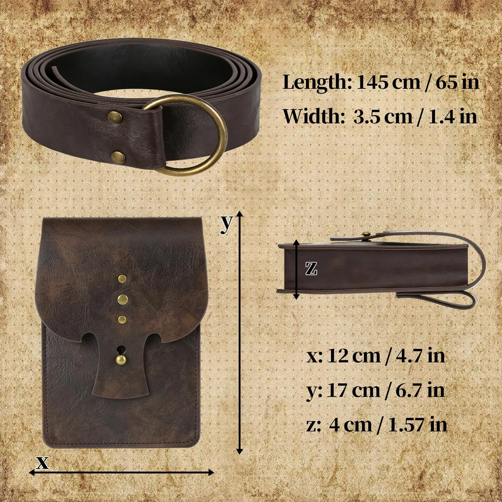 EpicCos Marsupio a Cintura Rinascimentale, Accessori Medievali da Pirata per Cosplay LARP, Marsupio a Vita in Pelle Vintage con Cintura da Fiera Medievale - immagine 4