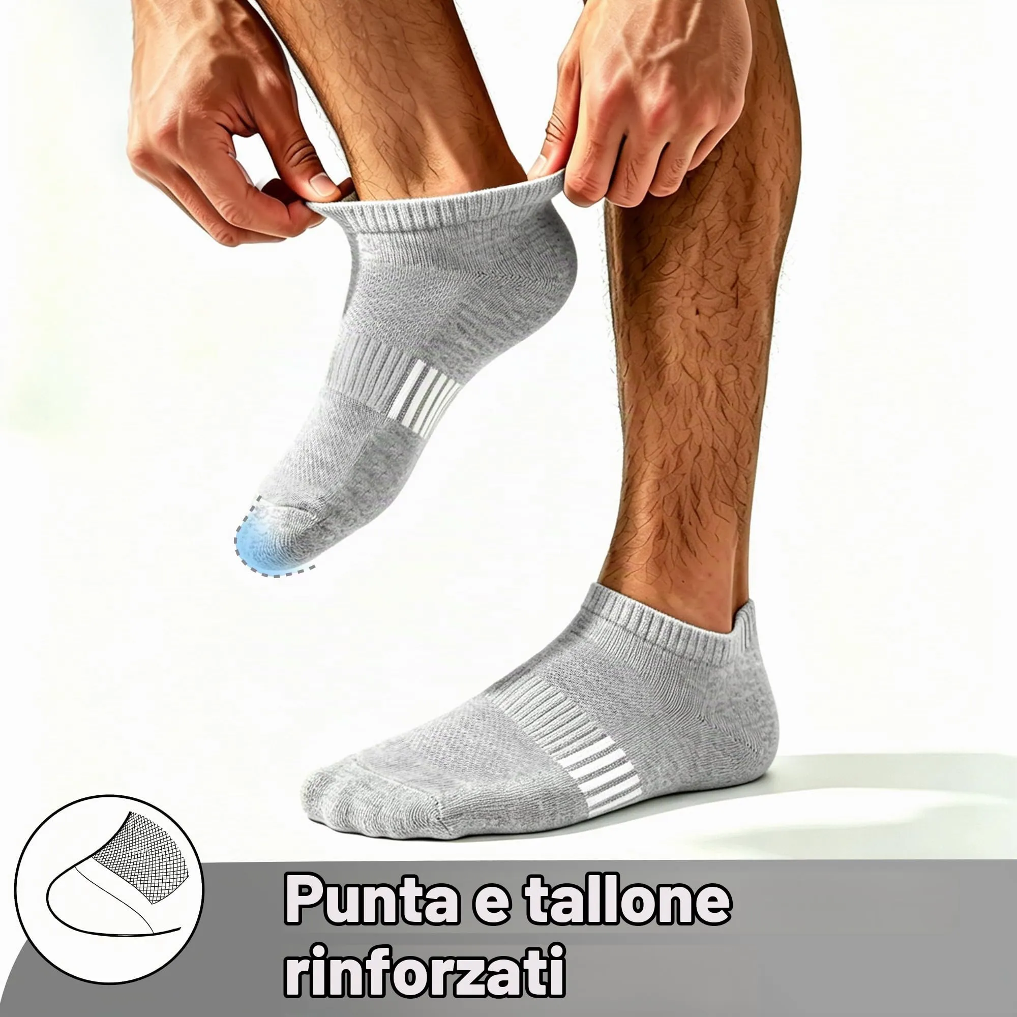 Lakpoau Calzini Uomo Corte,10 Paia Calze Sportivi 43-46 Nero Bianco,Grigio - immagine 5