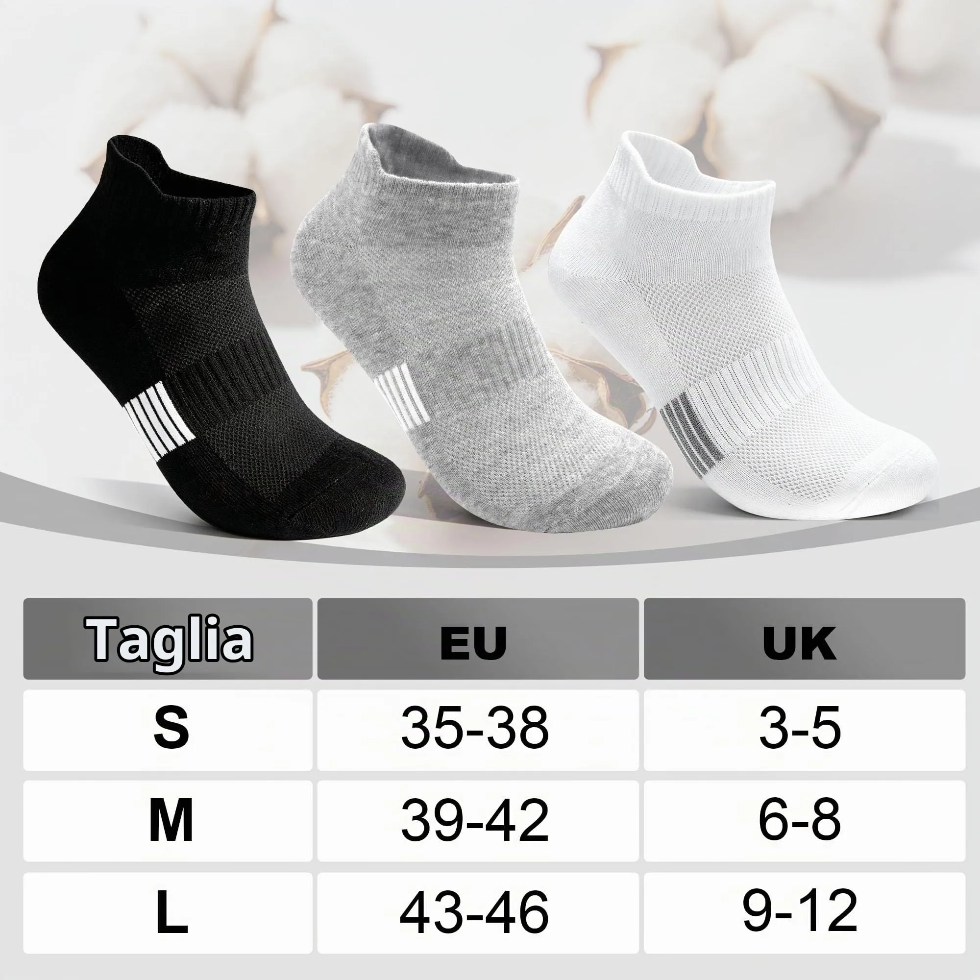 Lakpoau Calzini Uomo Corte,10 Paia Calze Sportivi 43-46 Nero Bianco,Grigio - immagine 6