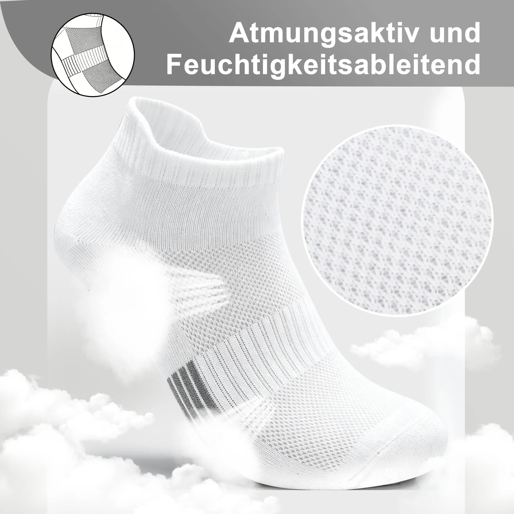 Lakpoau Calzini Uomo,10 Paia Calze Sportivi in Cotone Running Bianc ,43-46 - immagine 4