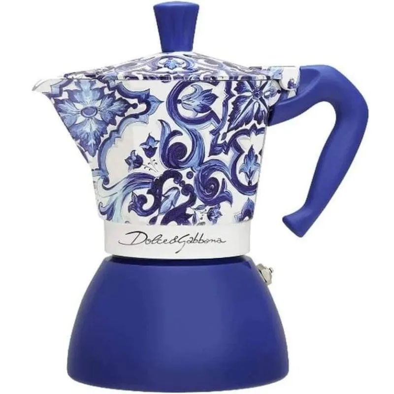 Caffettiera Moka Bialetti Dolce & Gabbana Mocinduction Blue Mediterraneo 6 Tazze Induzione e Fuoco Aperto - immagine 1