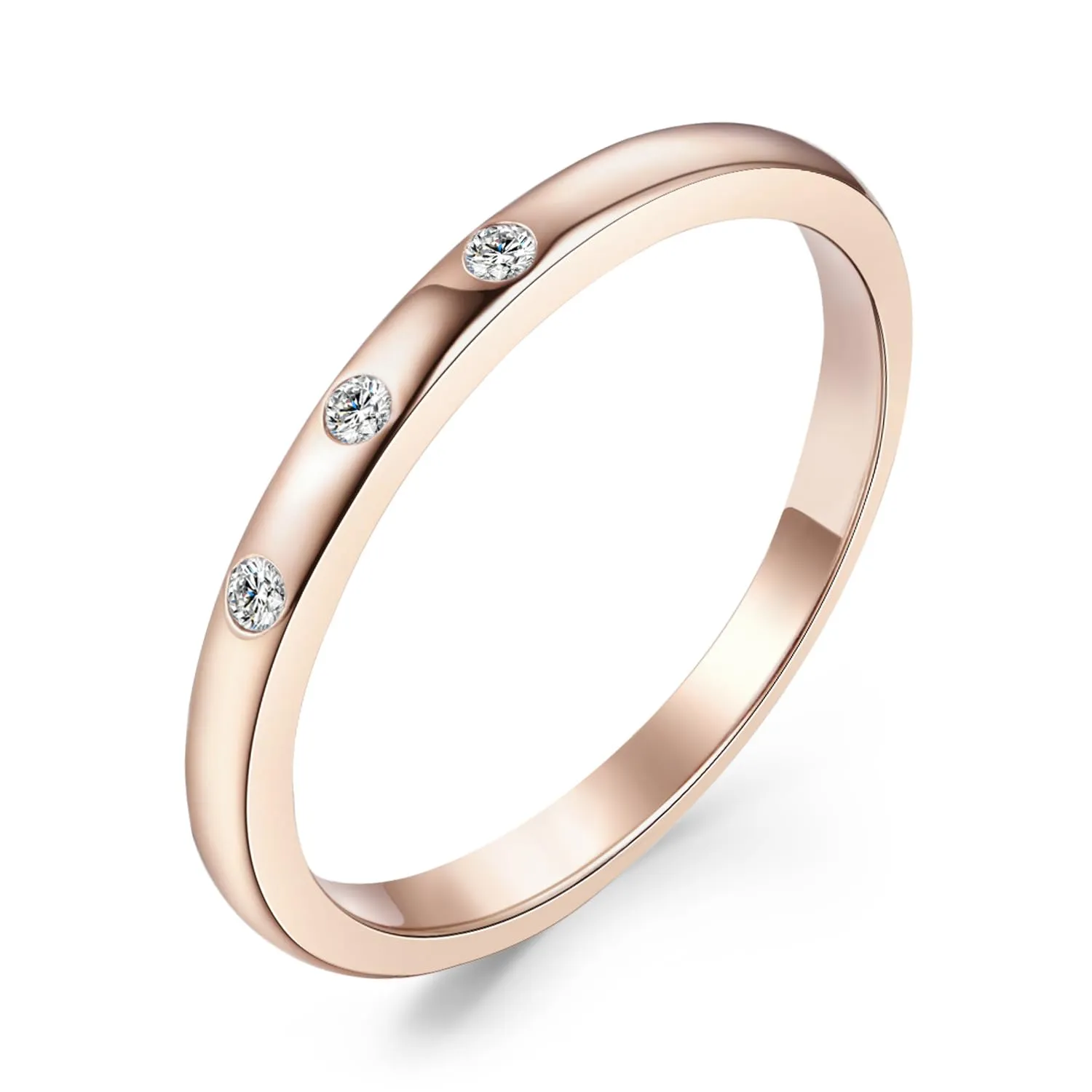 JewelryPalace Classici Anelli Impilabili Donna chapado en oro rosa de 14K Con Cubic Zirconia, Anello Rosa a Tre Pietre Preziose, Fedi Matrimonio Oro Rosa Set Gioielli 19.5 - immagine 1