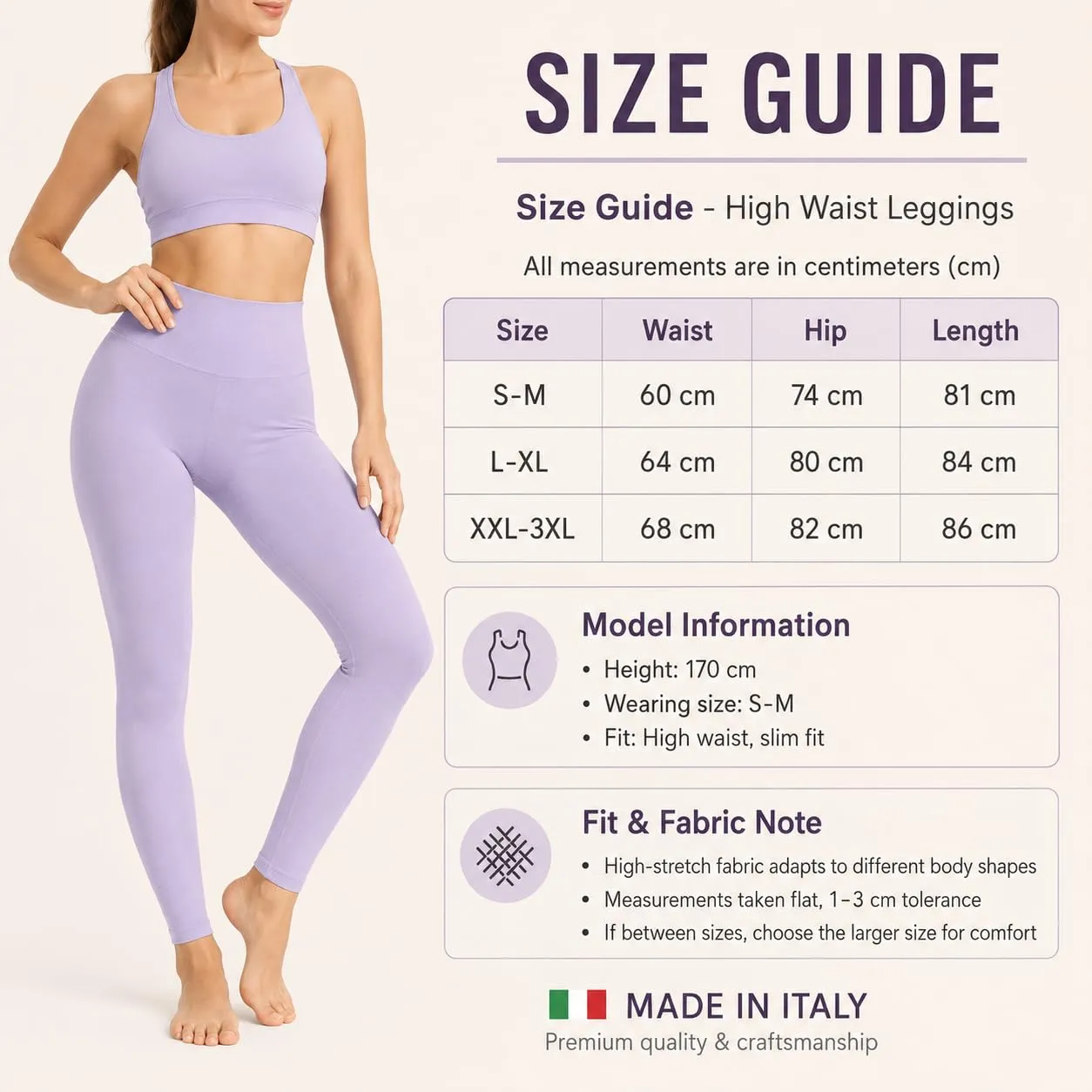 Suyamir Leggings Donna Vita Alta Made in Italy,Push Up Modellanti,Morbidi e Opachi,Elasticizzati e Traspiranti per Sport,Yoga,Fitness e Casual (IT, Testo, L, XL, Regular, Regular, Lilla) - immagine 7
