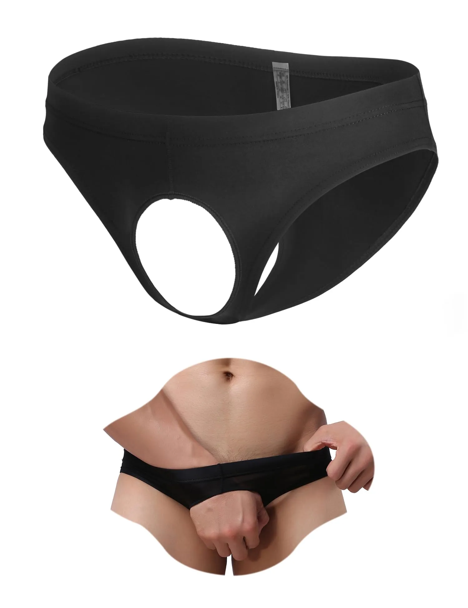 ohyeahlady Perizoma Uomo con Buco Davanti Seta di Ghiaccio Nero,XXL - immagine 1