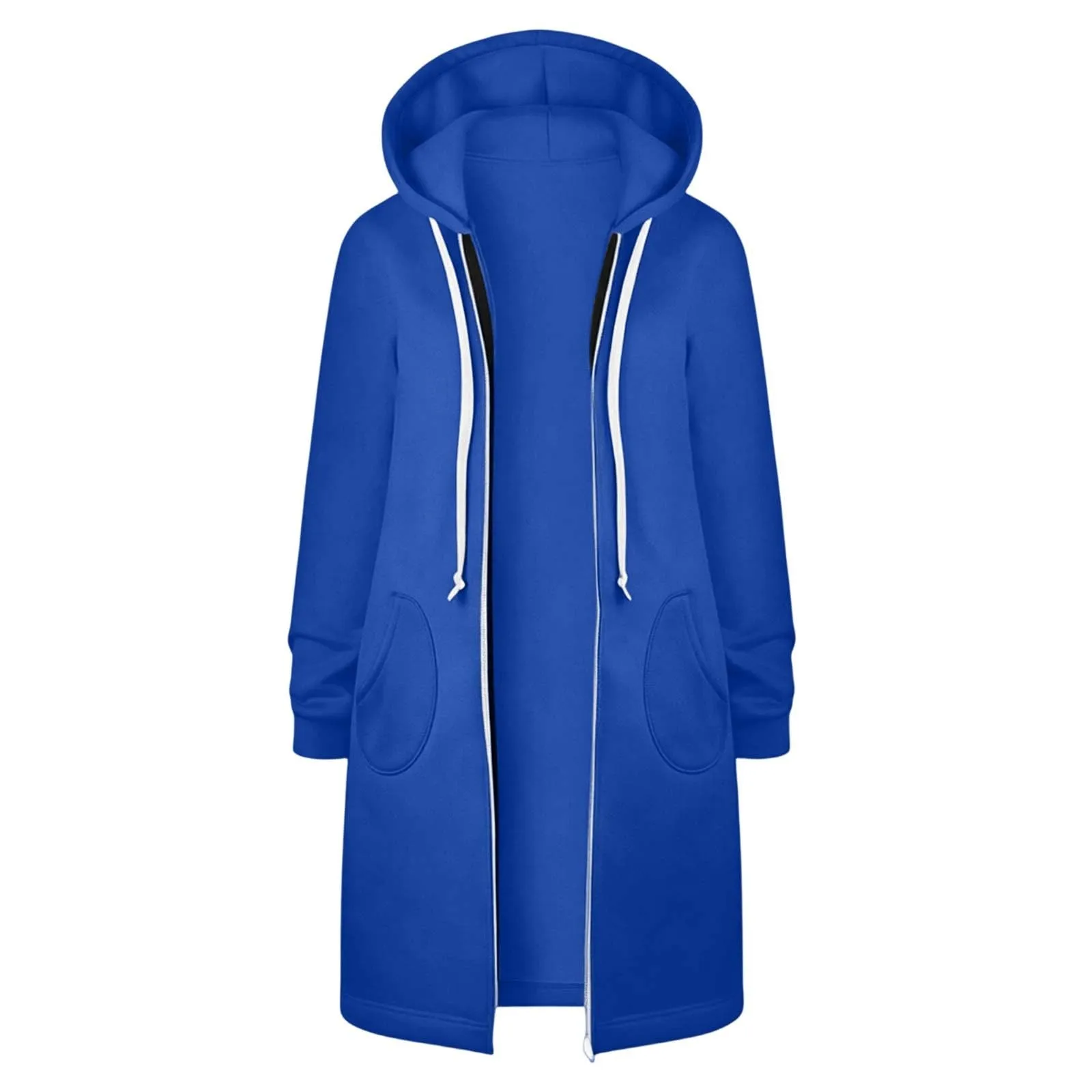 Generico Felpa Lunga Donna con Cappuccio Zip Tasche, Pile Morbido Stile Y2k Casual Autunno Inverno Monopinta - immagine 4
