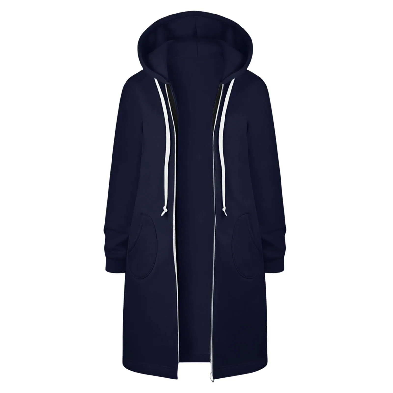 Generico Felpa Lunga Donna con Cappuccio Zip Tasche, Pile Morbido Stile Y2k Casual Autunno Inverno Monopinta - immagine 4