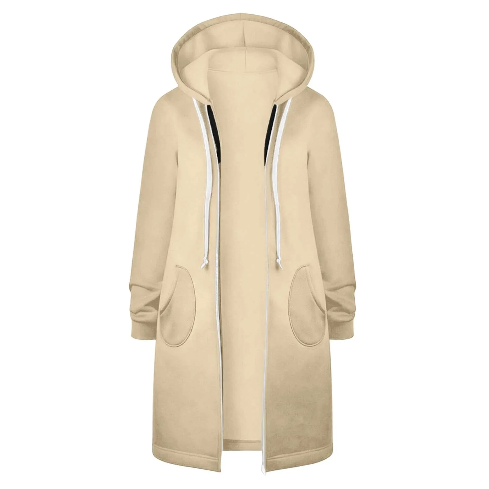 Generico Felpa Lunga Donna con Cappuccio Zip Tasche, Pile Morbido Stile Y2k Casual Autunno Inverno Monopinta - immagine 4
