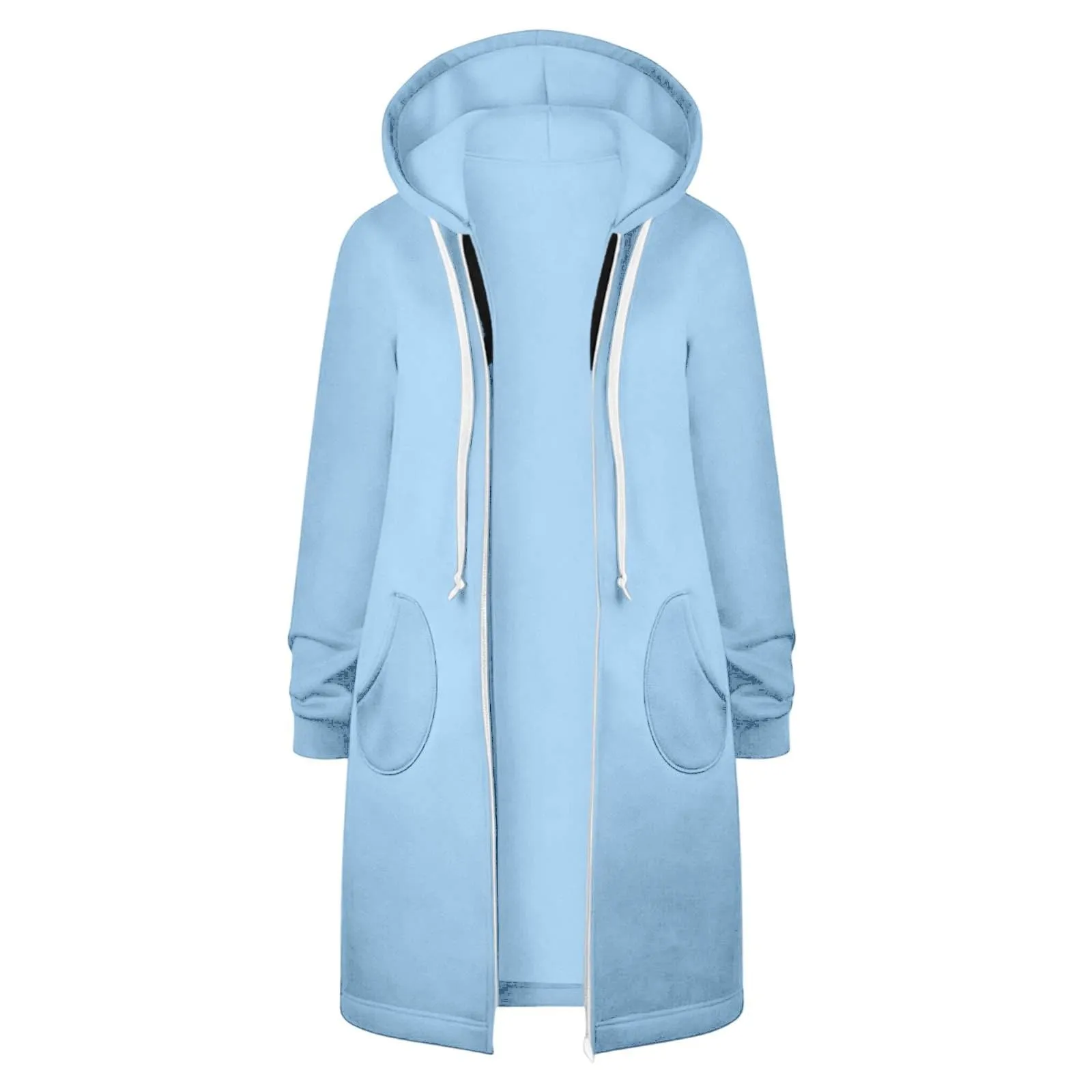 Generico Felpa Lunga Donna con Cappuccio Zip Tasche, Pile Morbido Stile Y2k Casual Autunno Inverno Monopinta - immagine 4