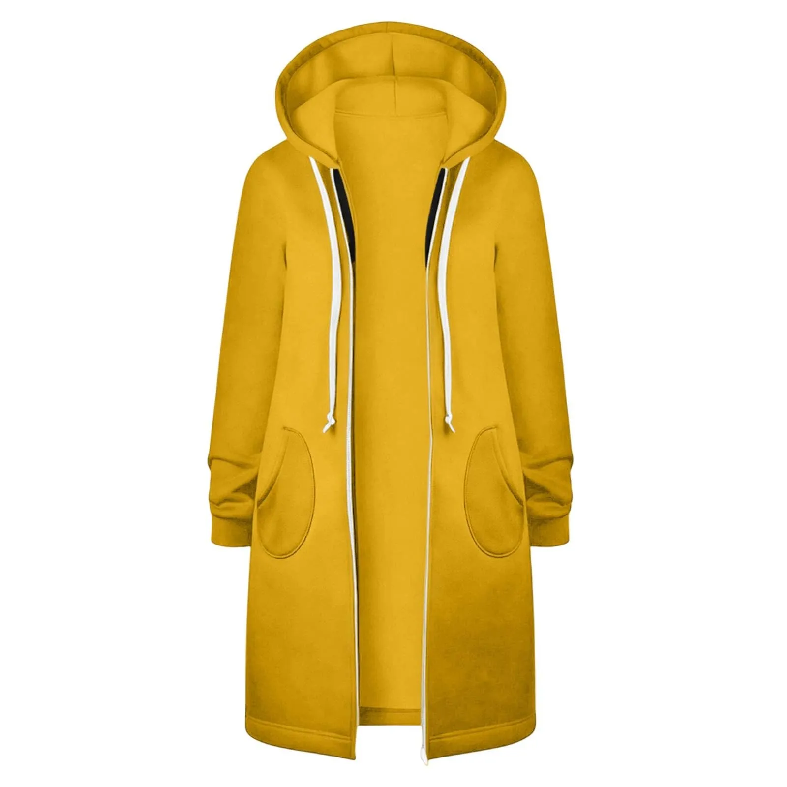 Felpa Lunga Donna Con Cappuccio Zip Tasche, Pile Morbido Stile Y2k Casual Autunno Inverno Monopinta - immagine 4