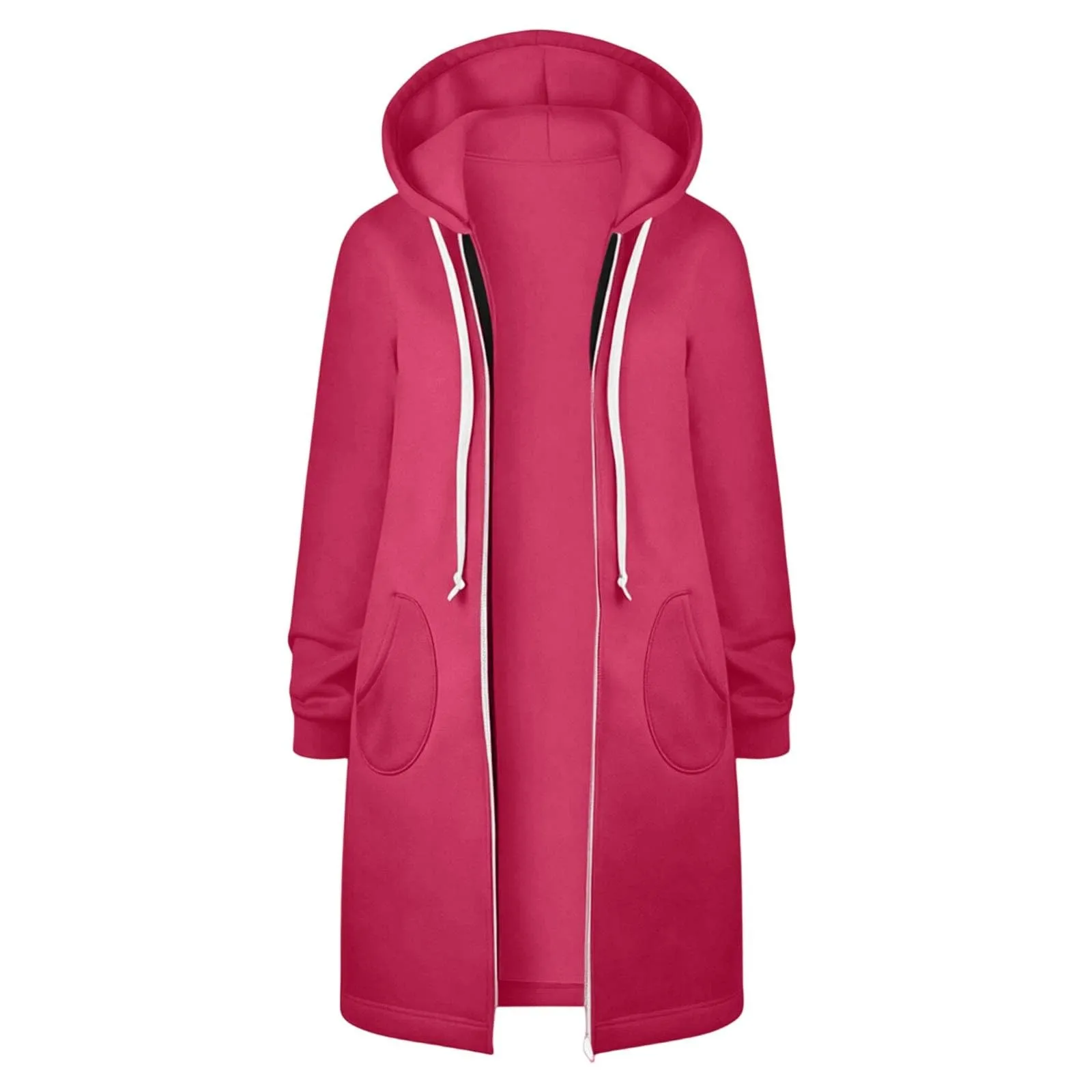 Generico Felpa Lunga Donna con Cappuccio Zip Tasche, Pile Morbido Stile Y2k Casual Autunno Inverno Monopinta - immagine 4